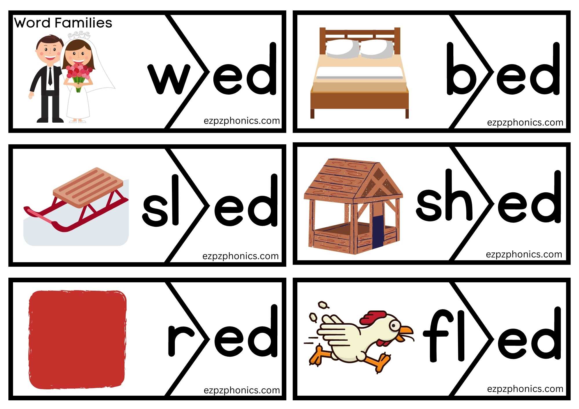 ed word family puzzle match Phonics activity - ezpzphonics.com