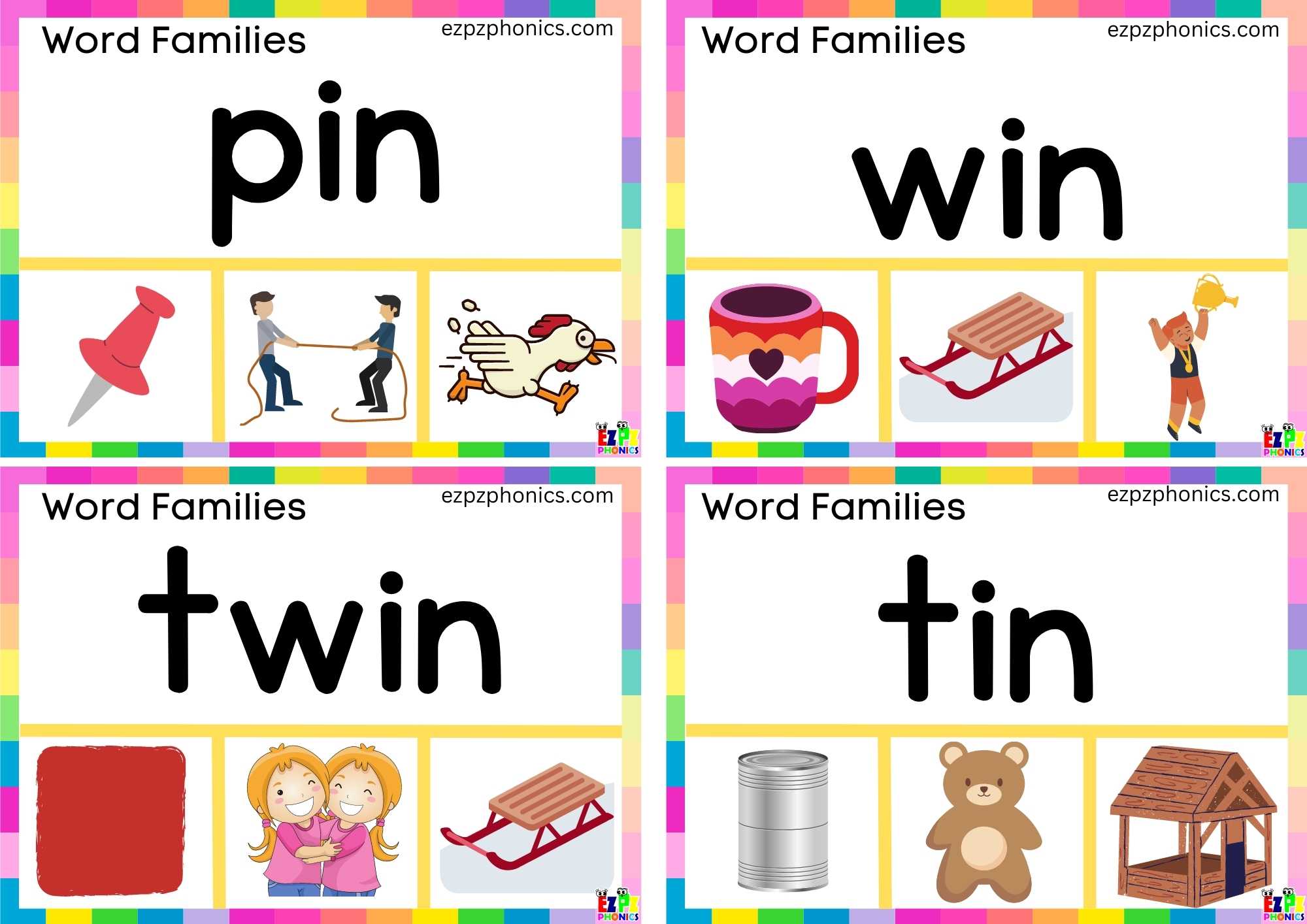 Read the word and clip the correct image Clip cards Word Family in ...