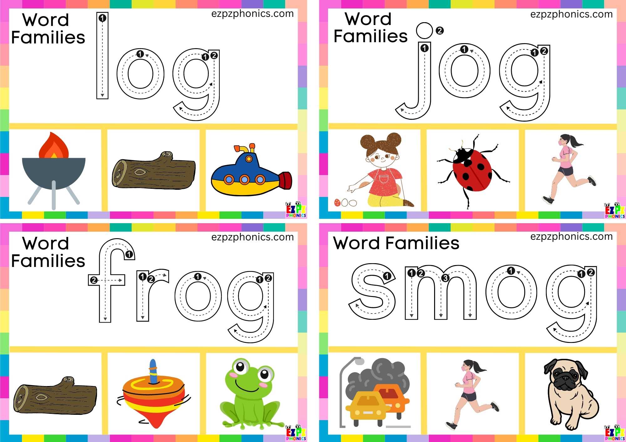 Word Family og Trace the word and clip the correct image Clip cards ...