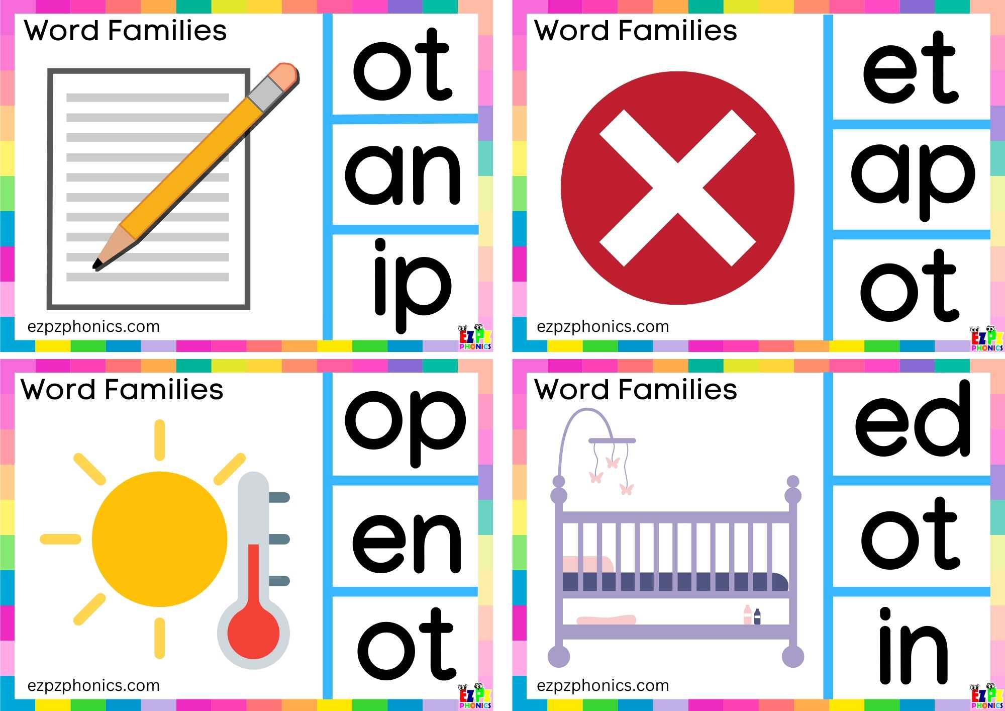 Look at the image and clip the correct letters Clip cards Word Family ...