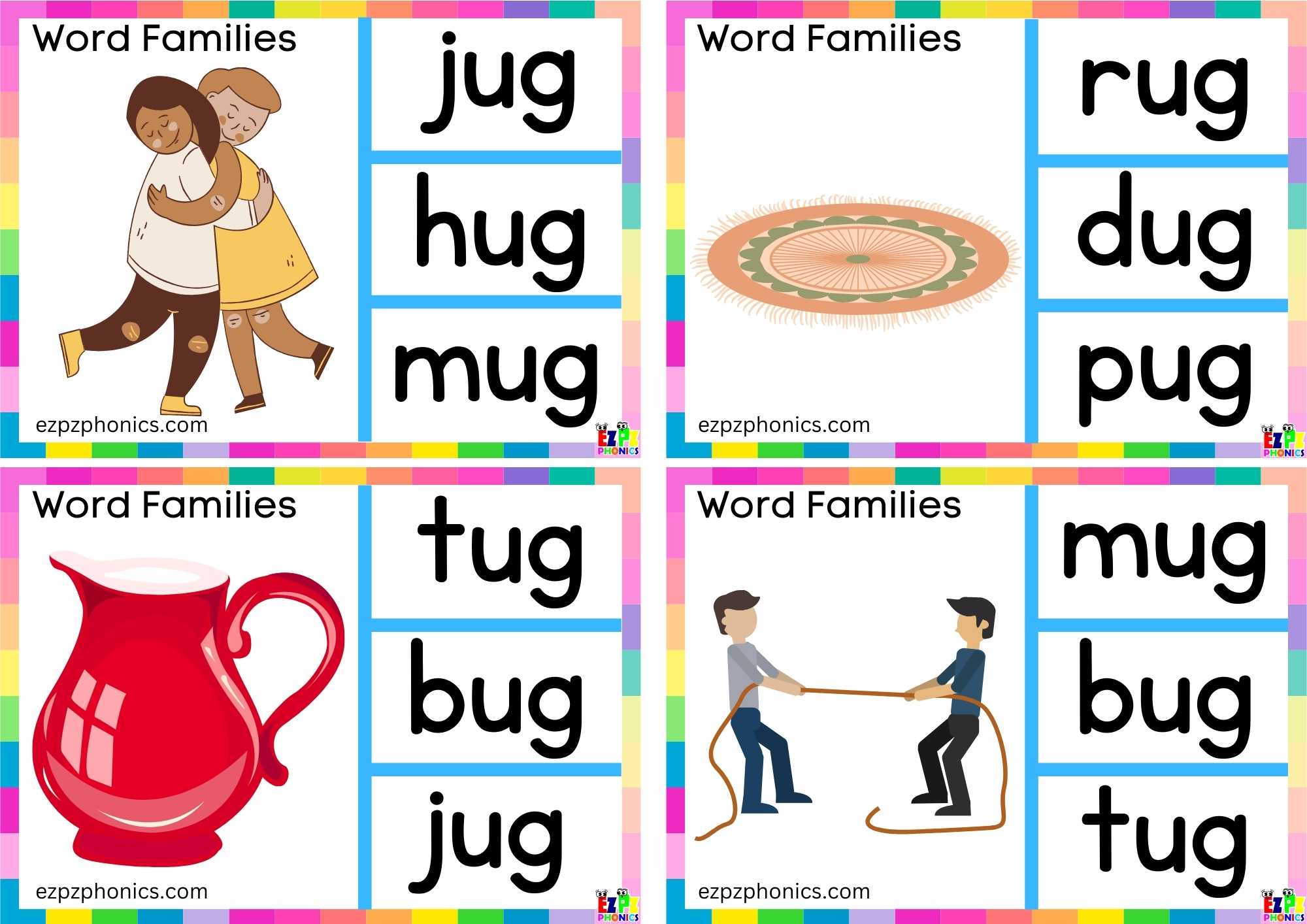 Look at the image and clip the correct word Clip cards for word family ...