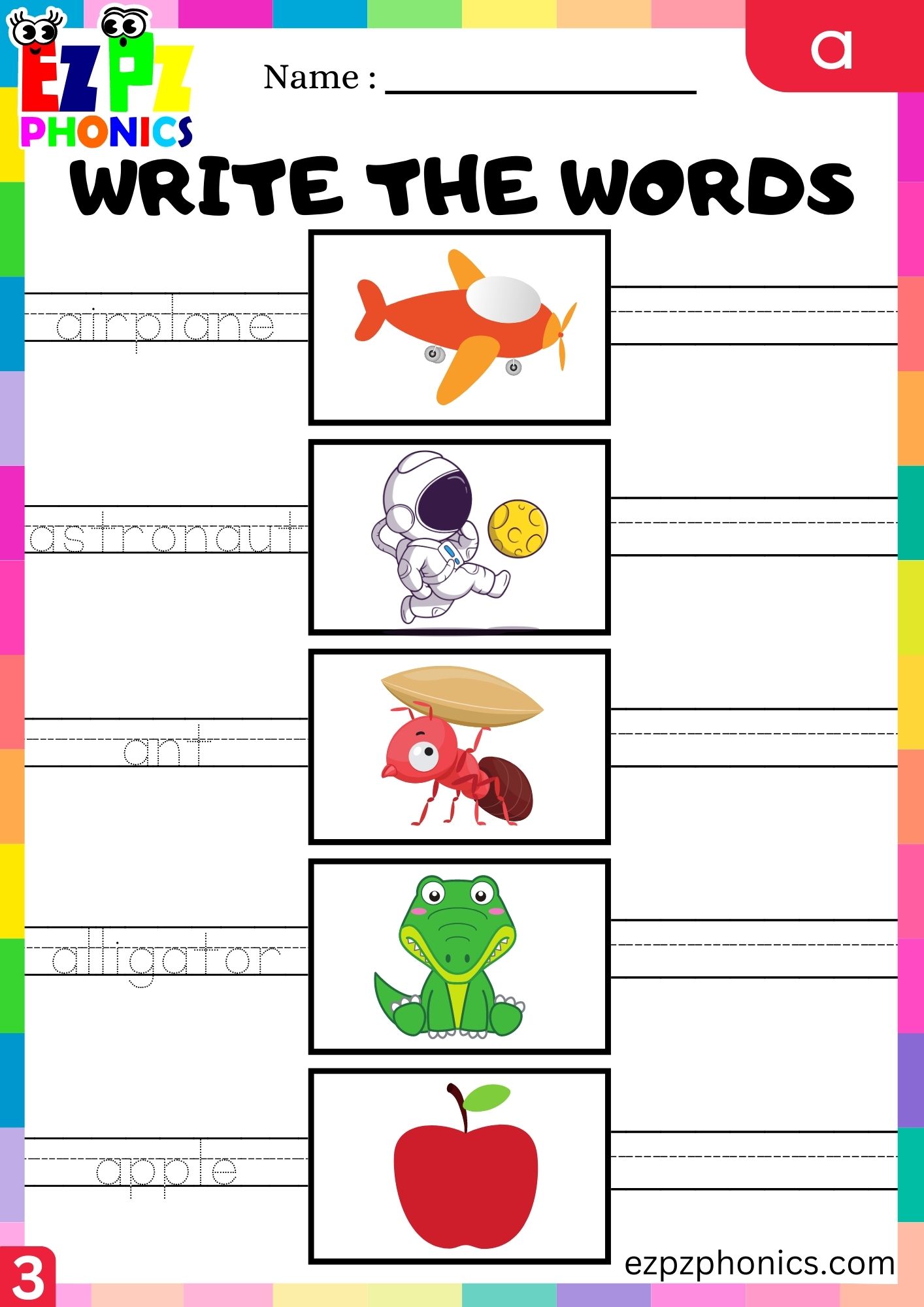 Letter a Write the Words Phonics Activity Group 3 - ezpzphonics.com