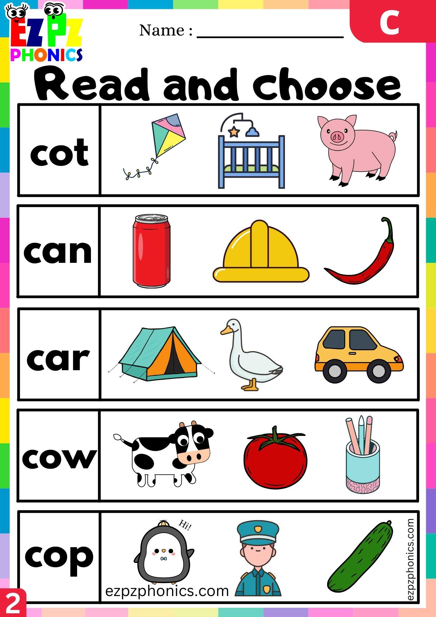 Group2 Letter C Read And Choose Beginning Sounds Worksheet ...