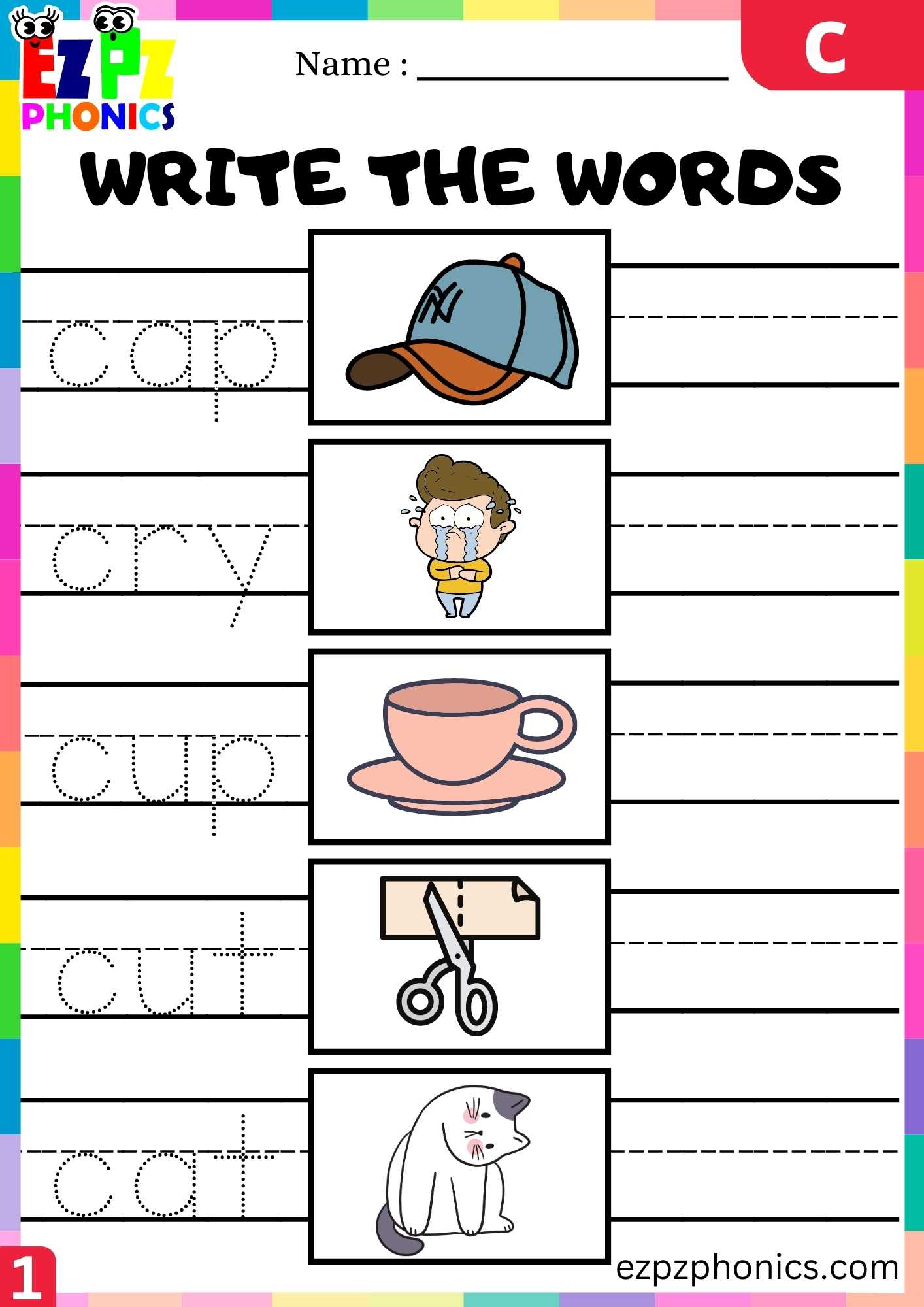 Letter C Write The Words Beginning Sounds Worksheet - ezpzphonics.com