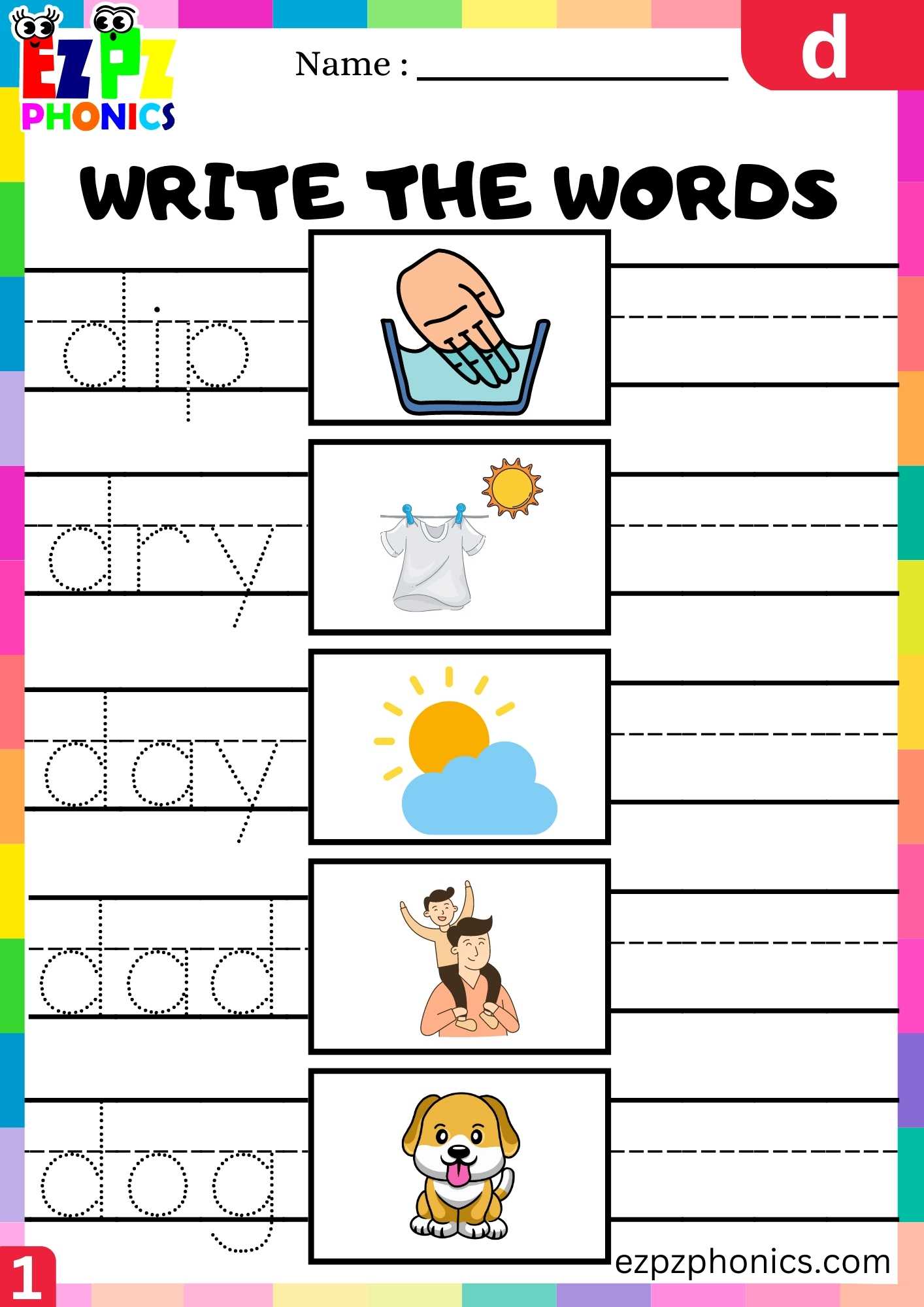 Letter D Write The Words Beginning Sounds Worksheet - ezpzphonics.com