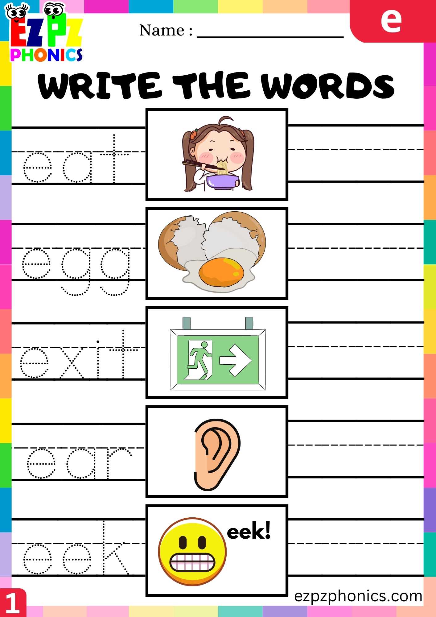 Letter E Write The Words Beginning Sounds Worksheet - ezpzphonics.com