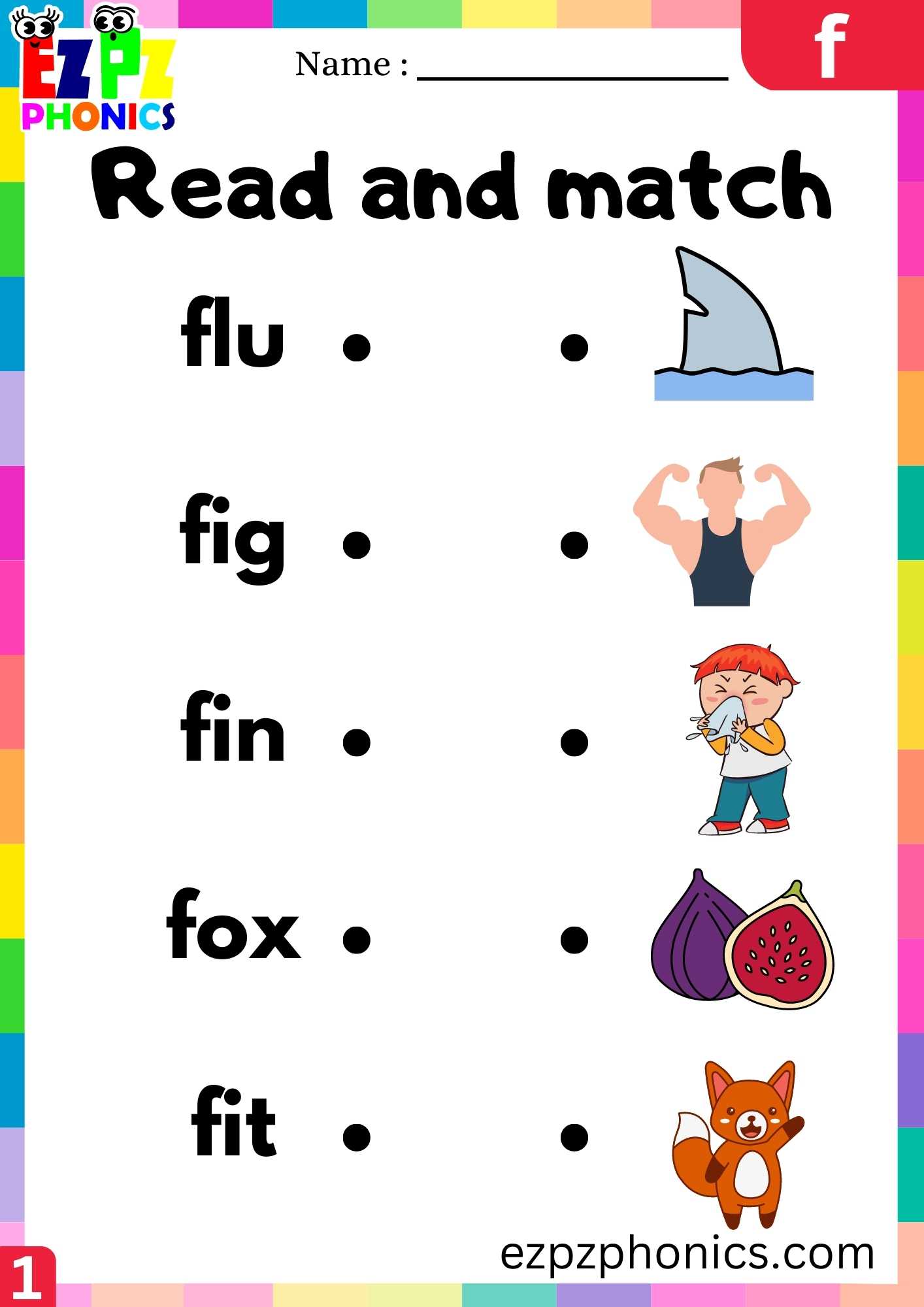 Letter F Read And Match Beginning Sounds Worksheet - ezpzphonics.com