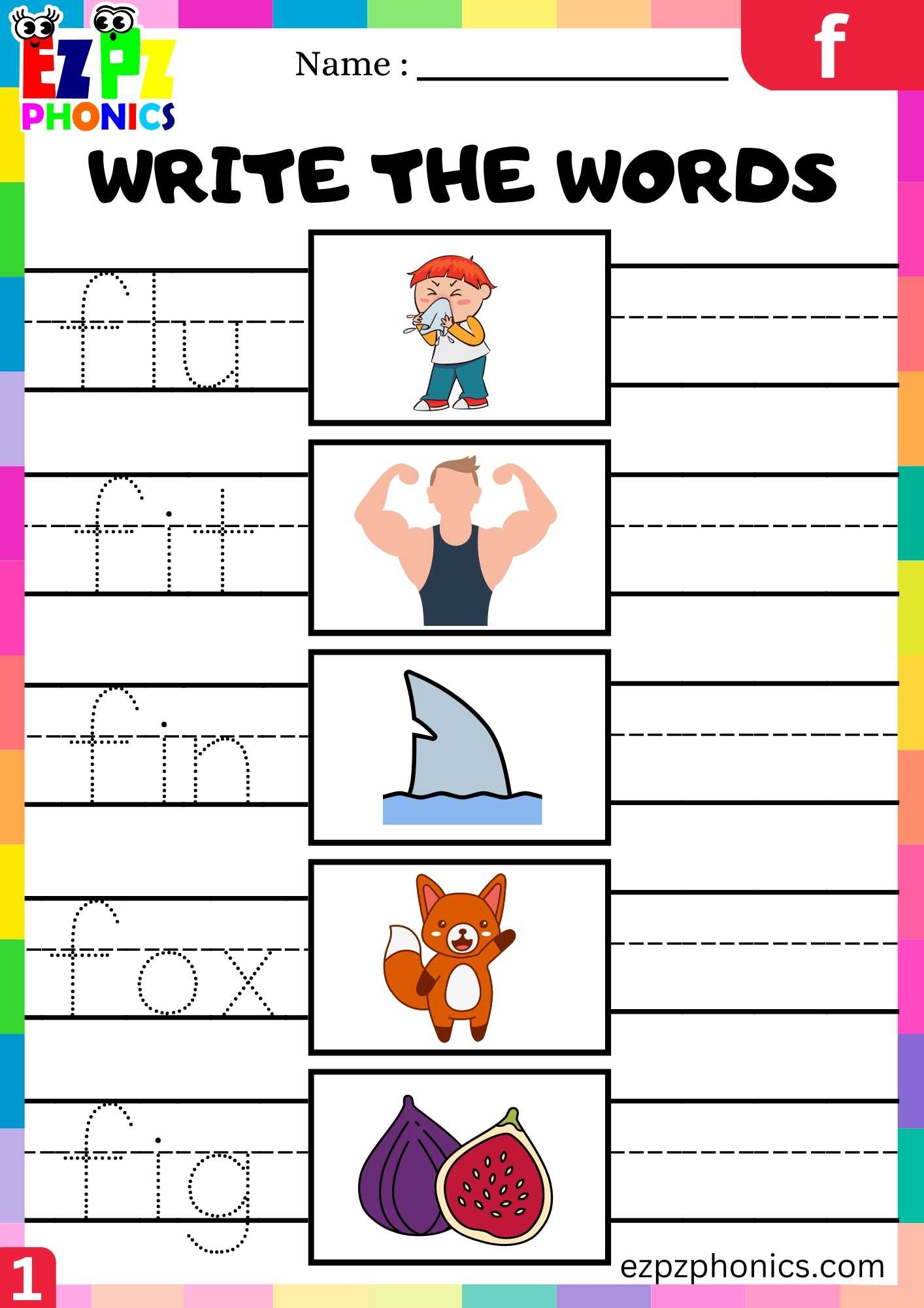 Letter F Write The Words Beginning Sounds Worksheet - ezpzphonics.com