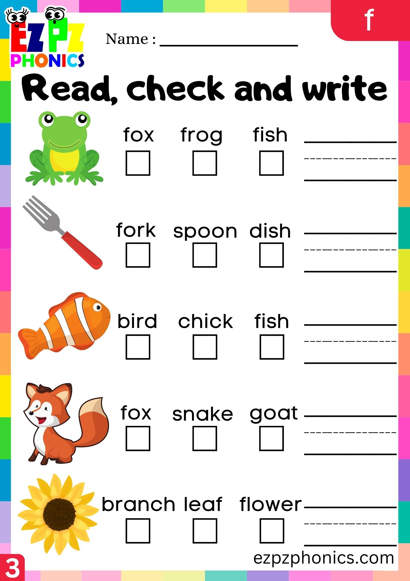 Letter f Read Check and Write the Words Phonics Activity Group 3 ...