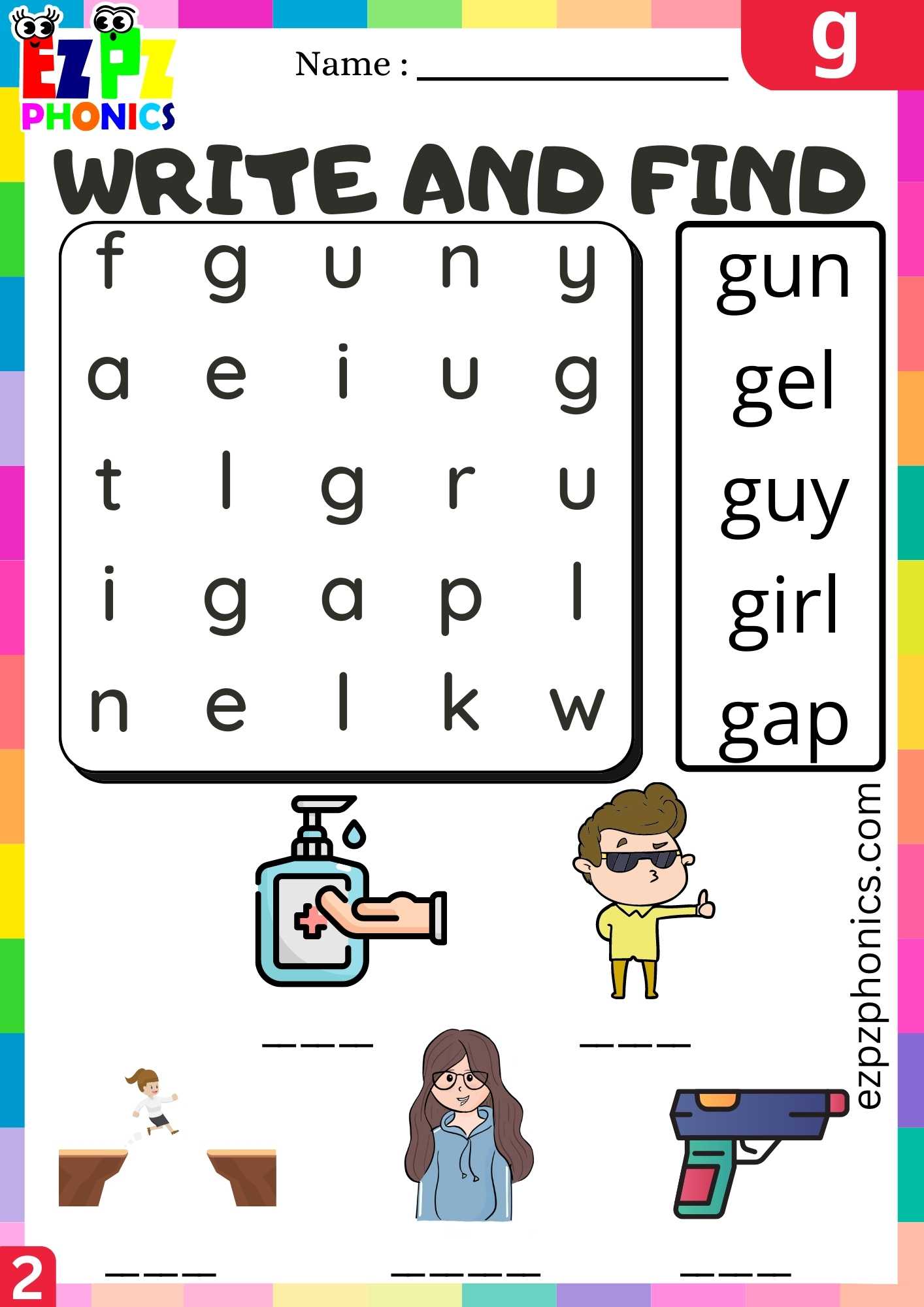 Group2 Letter G Write And Find Beginning Sounds Worksheet - ezpzphonics.com