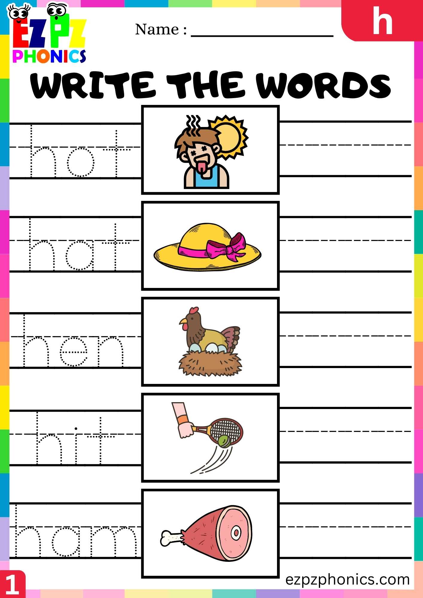 Letter H Write The Words Beginning Sounds Worksheet - ezpzphonics.com