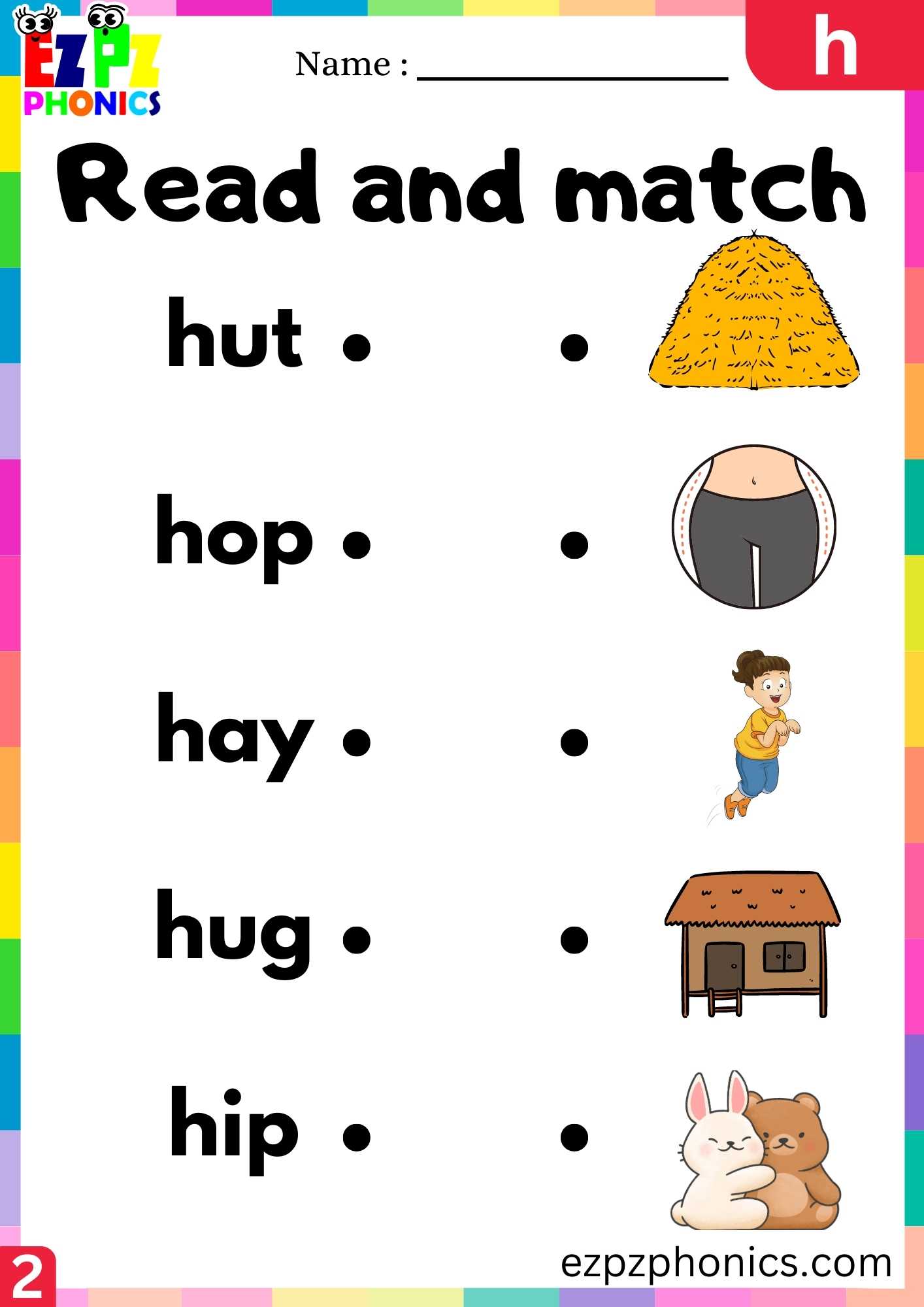 Group2 Letter H Read And Match Beginning Sounds Worksheet - ezpzphonics.com