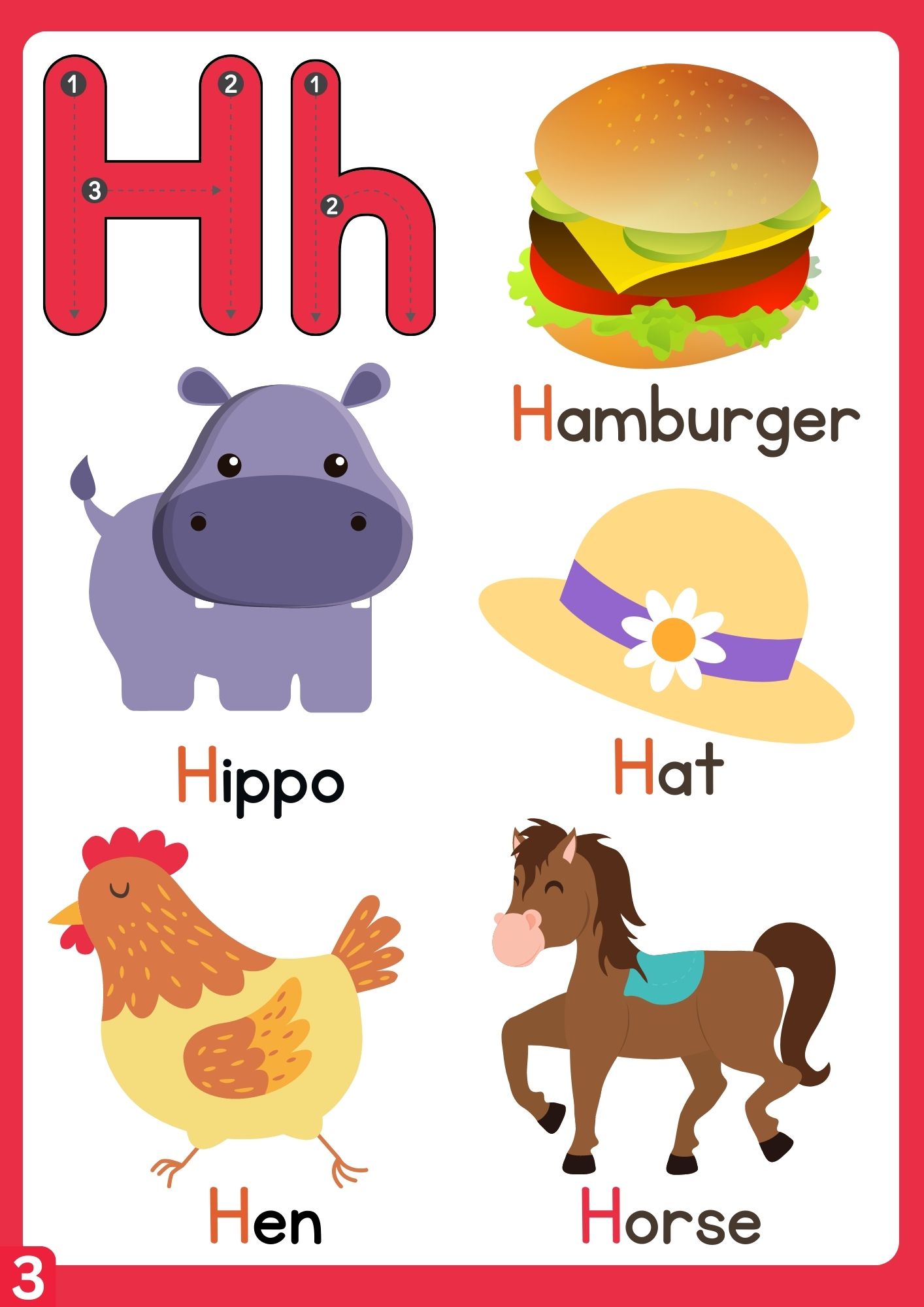 Letter h Flashcard with Words Group 3 - ezpzphonics.com