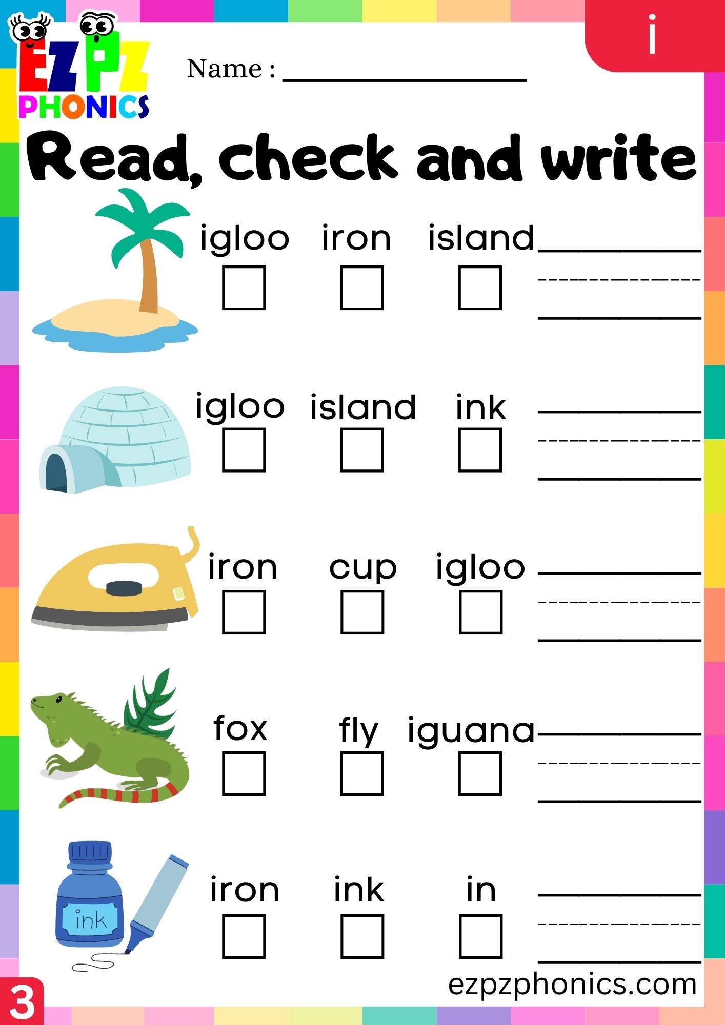 Letter i Read Check and Write the Words Phonics Activity Group 3 ...