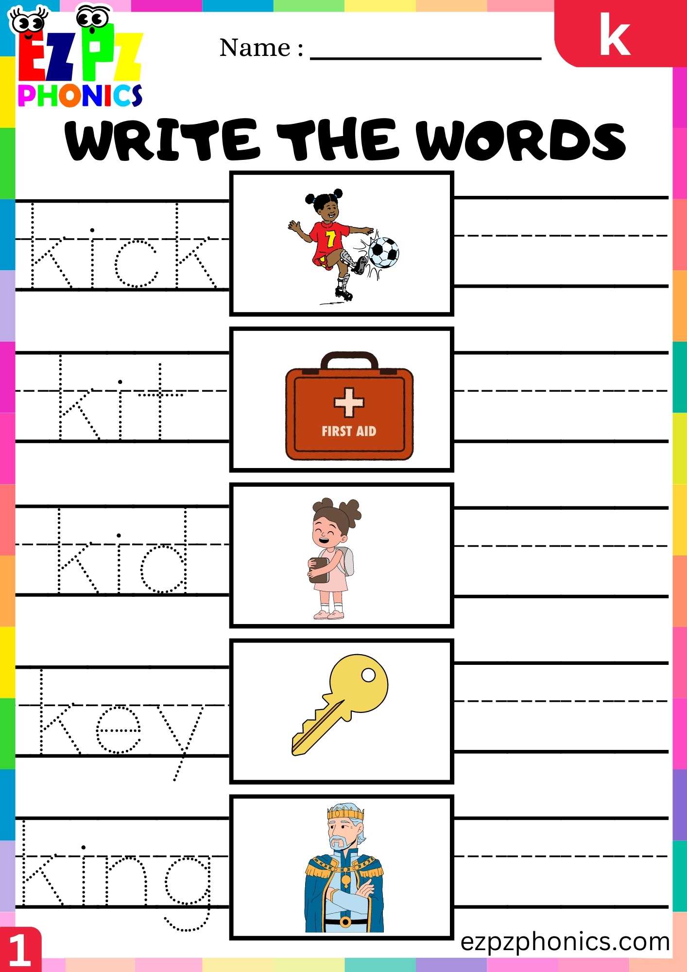 Letter K Write The Words Beginning Sounds Worksheet - ezpzphonics.com