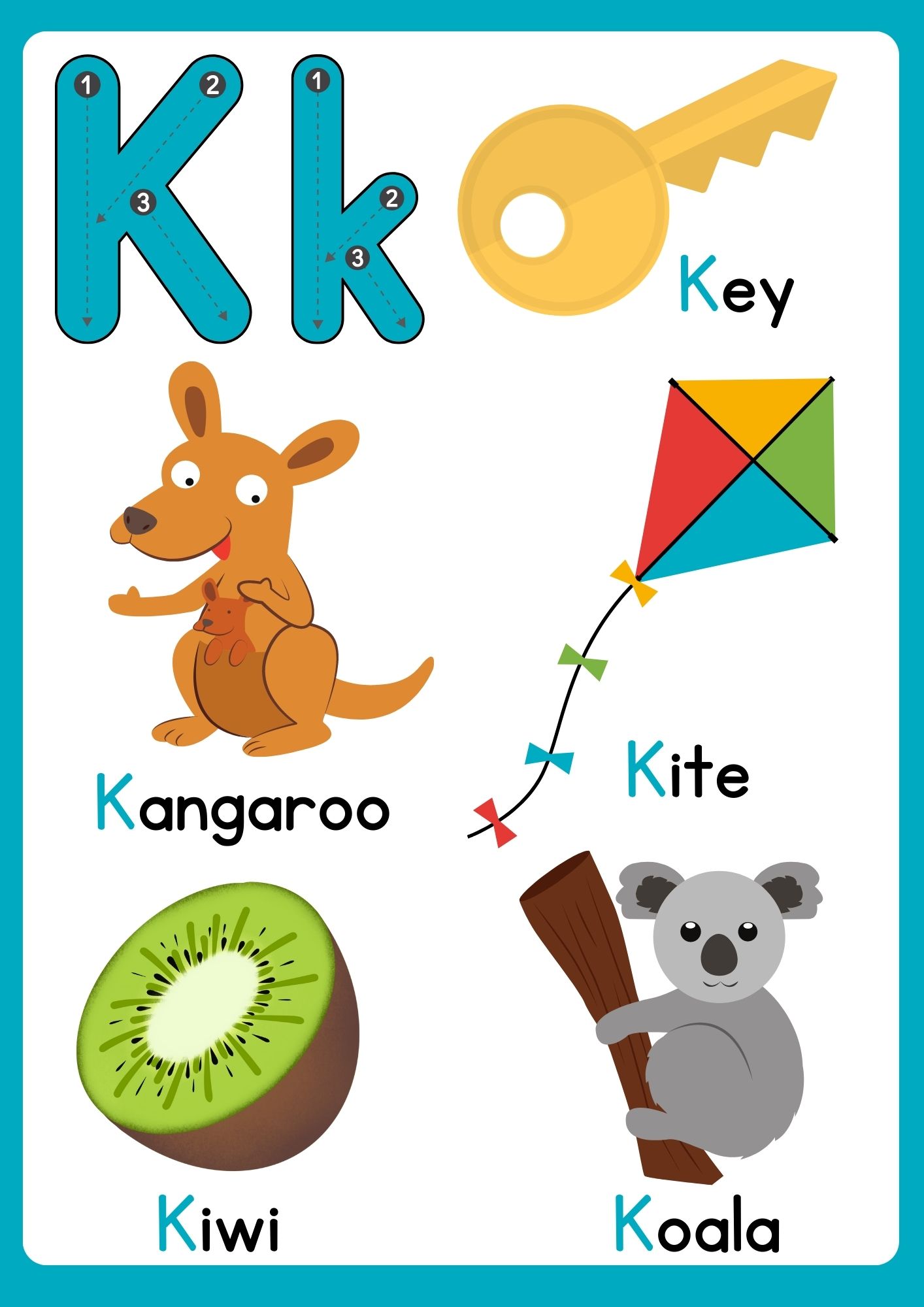 Letter k Group 3 Flashcard with Words - ezpzphonics.com