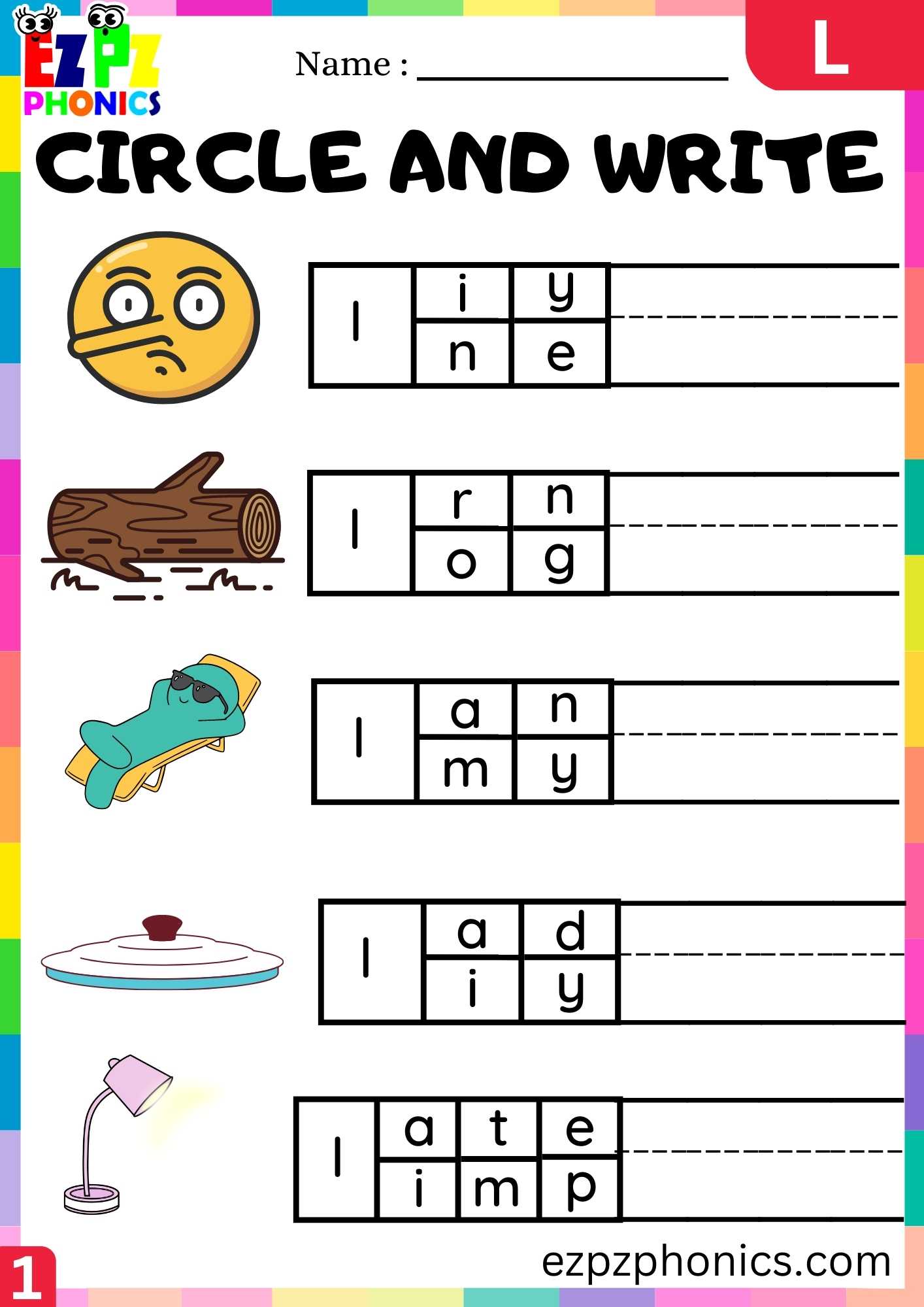 Letter L Circle And Write Beginning Sounds Worksheet - ezpzphonics.com