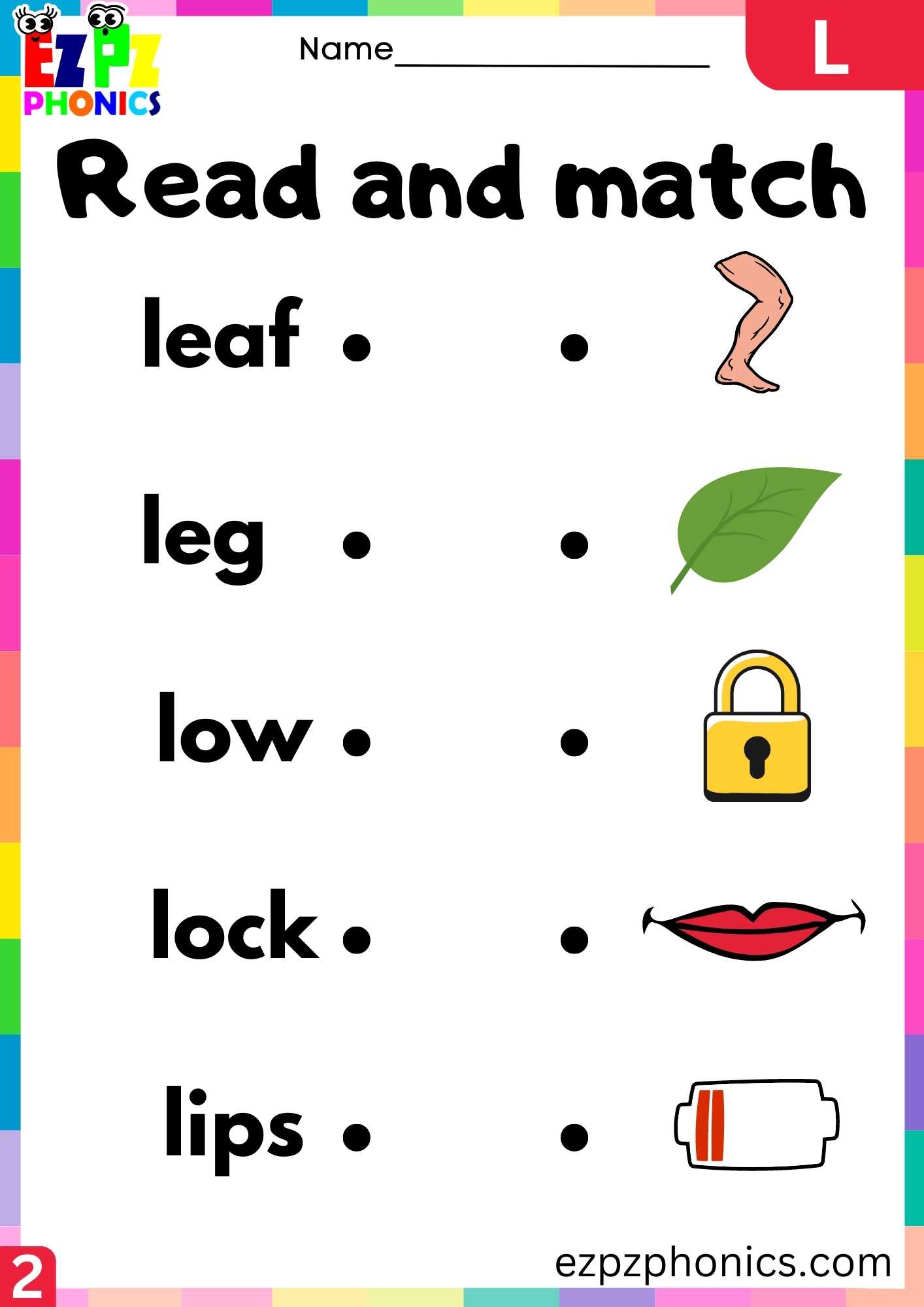 Group2 Letter L Read And Match Beginning Sounds Worksheet - ezpzphonics.com