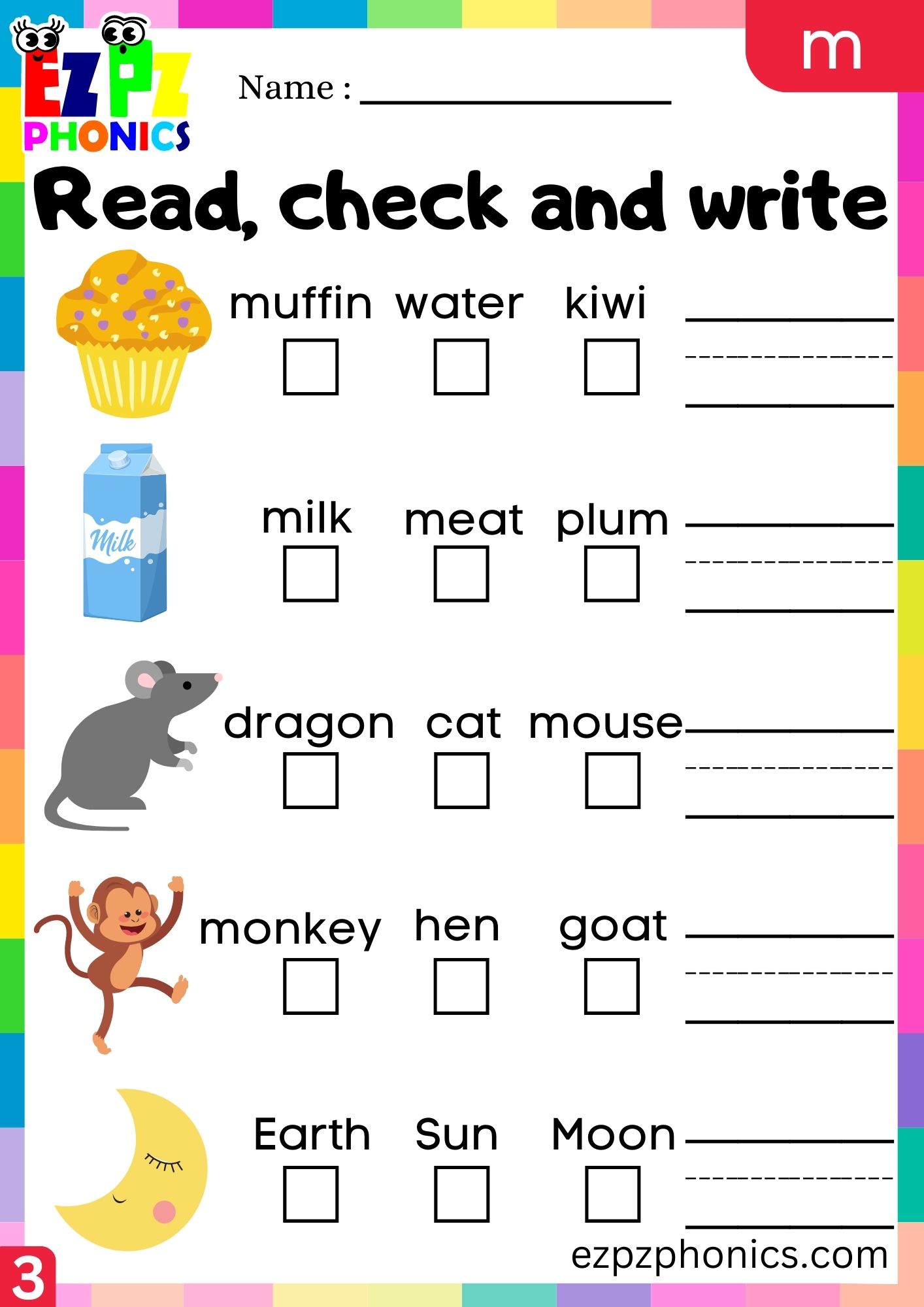 Letter m Read Check and Write the Words Phonics Activity Group 3 ...