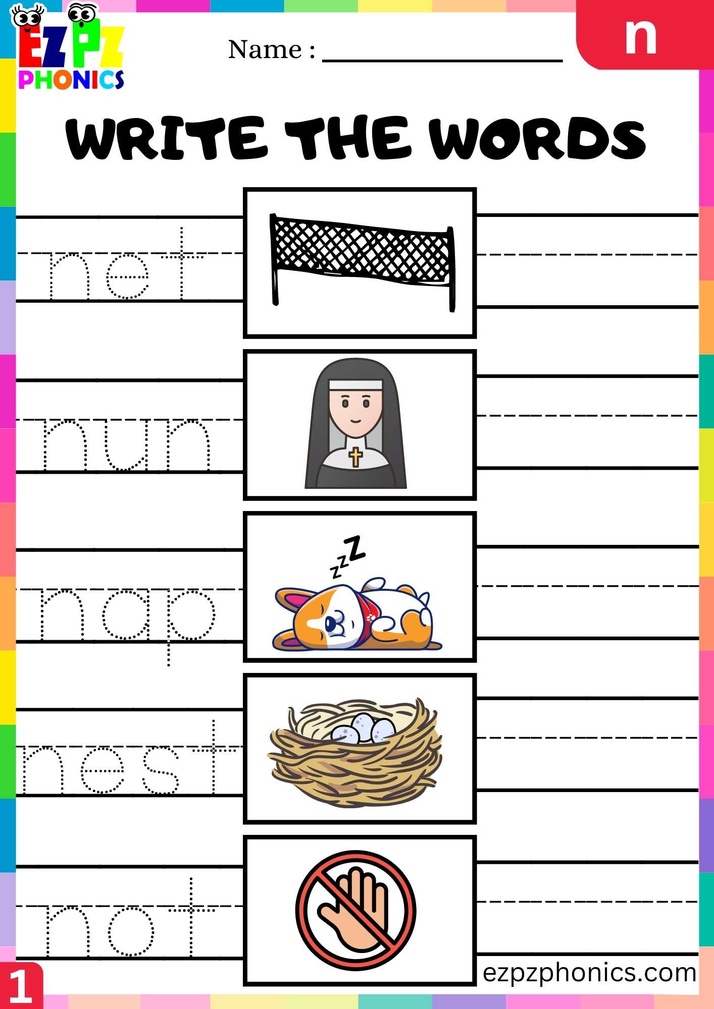 Letter N Write The Words Beginning Sounds Worksheet - ezpzphonics.com