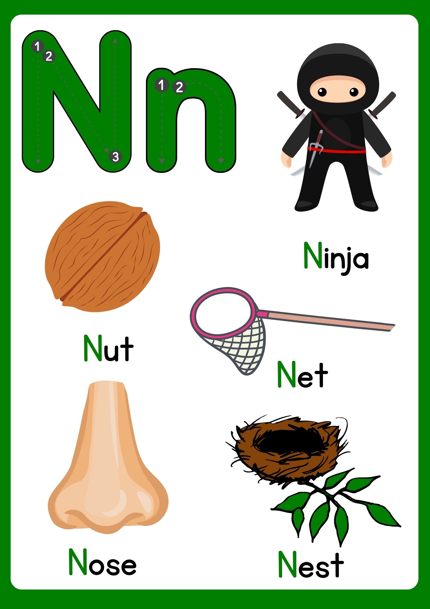 Letter n Group 3 Flashcard with Words - ezpzphonics.com