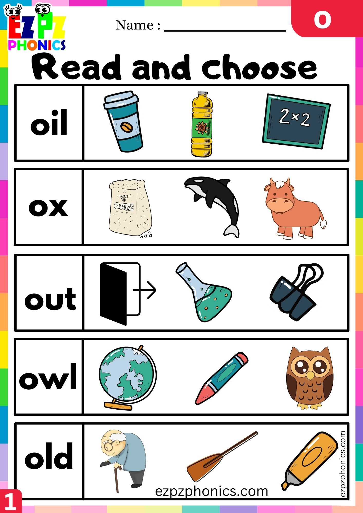 Letter O Read And Choose Beginning Sounds Worksheet - ezpzphonics.com