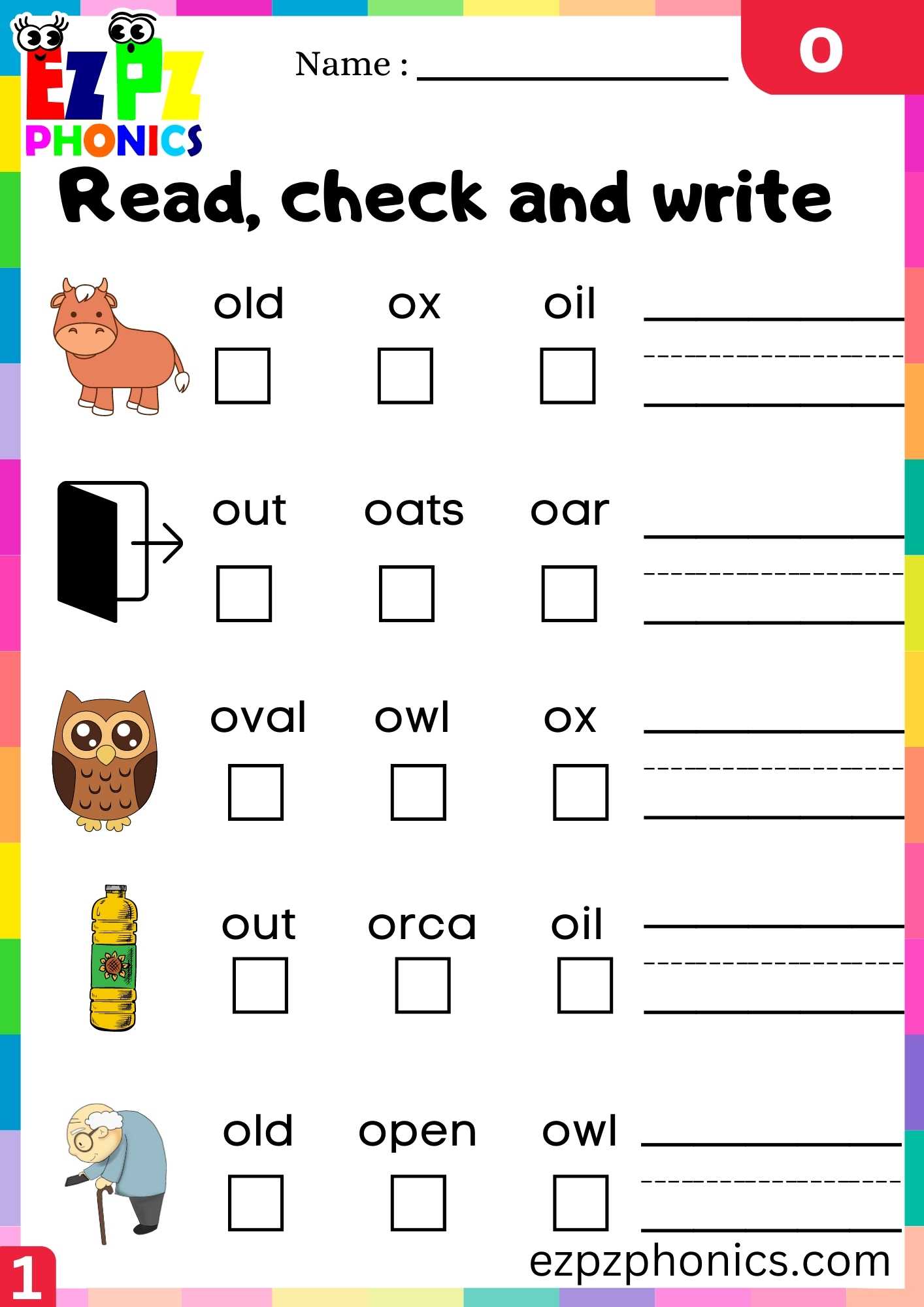 Letter O Read, Check And Write Beginning Sounds Worksheet - ezpzphonics.com