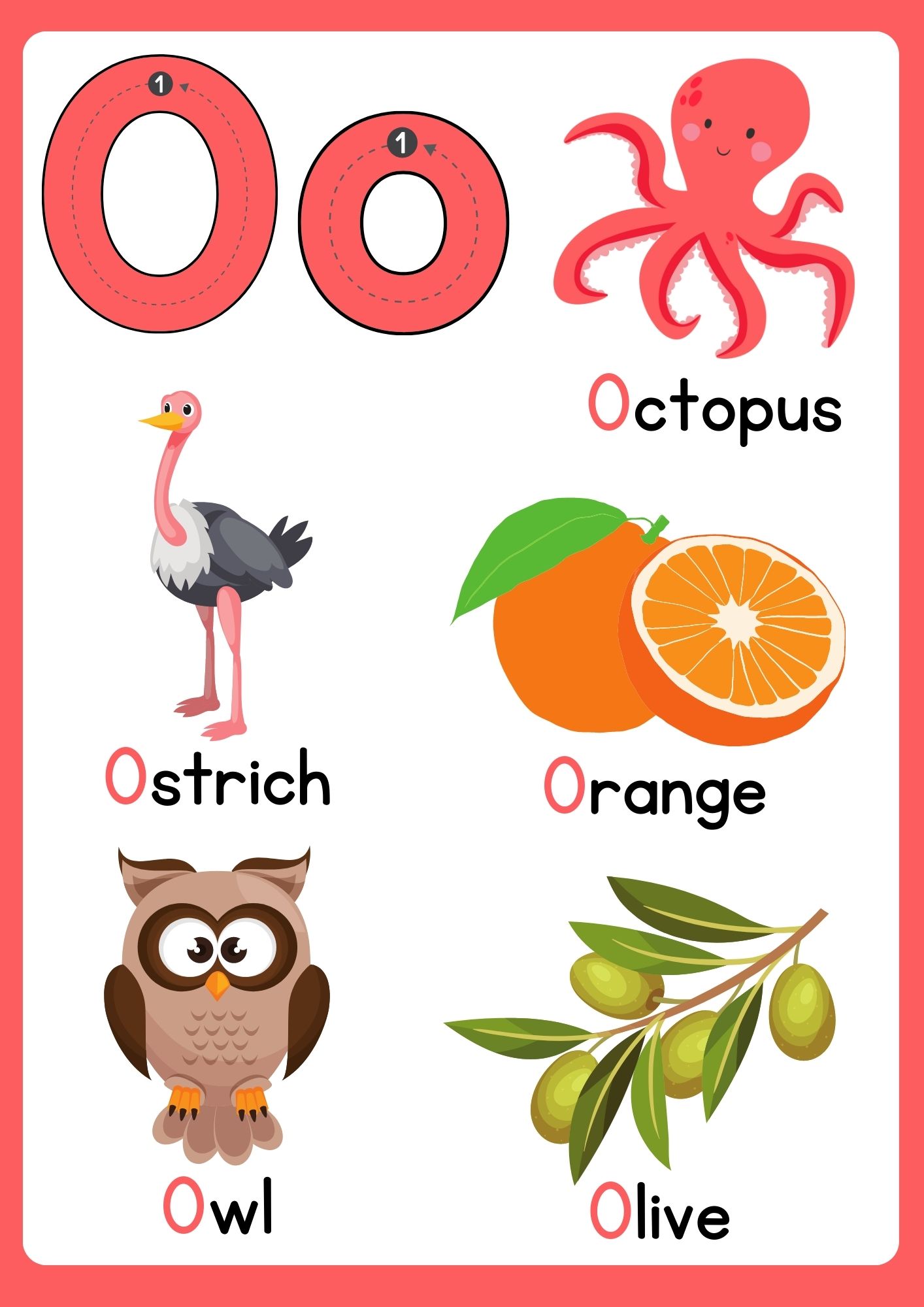 Letter o flashcard with words 3 - ezpzphonics.com