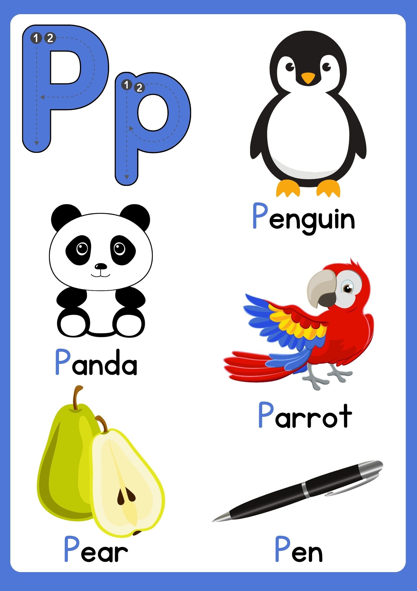 Letter P Flashcard With Words 3 - Ezpzphonics.com