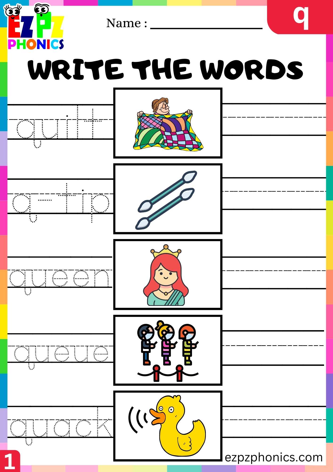 Letter Q Write The Words Beginning Sounds Worksheet - ezpzphonics.com