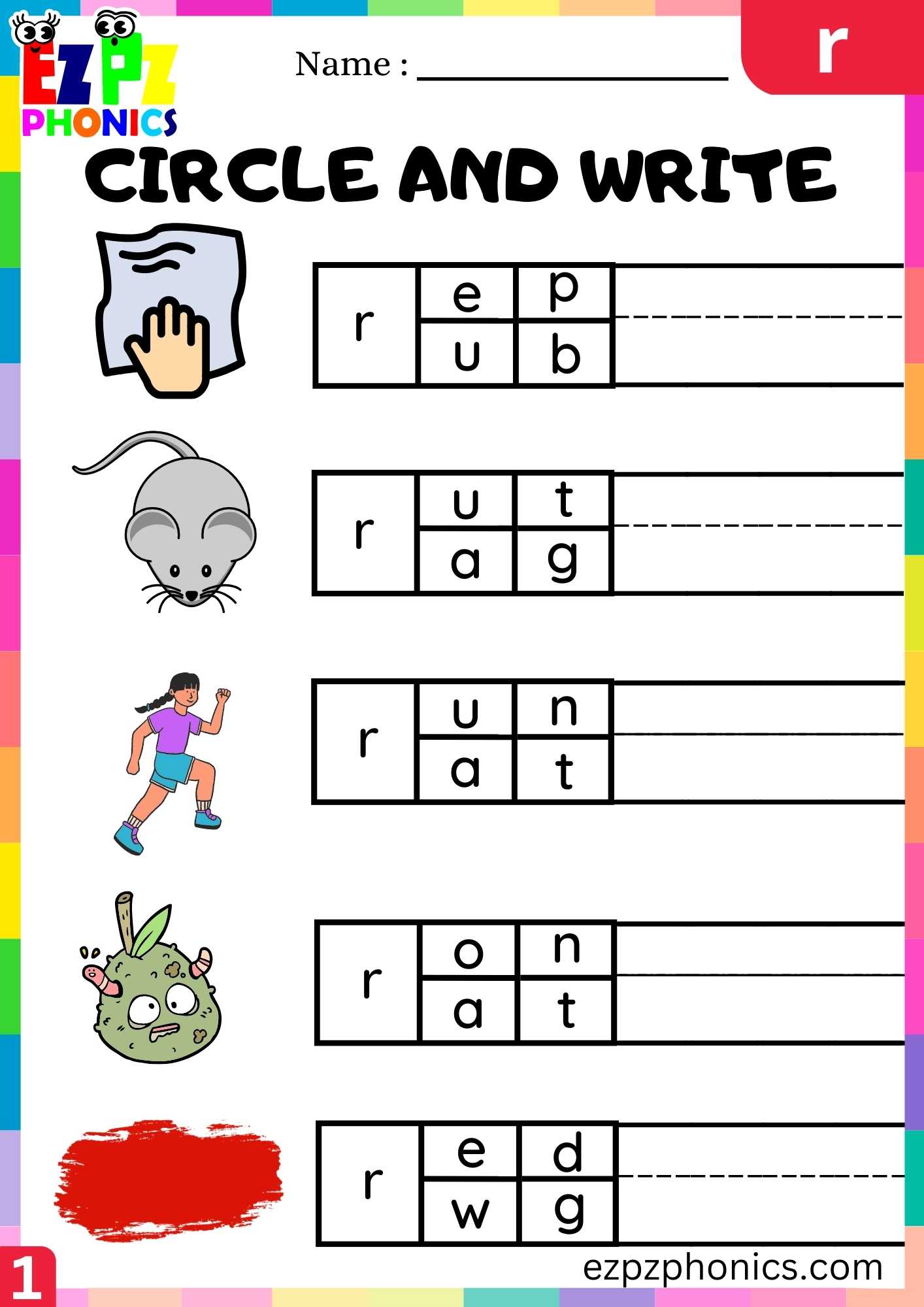 Letter R Circle And Write Beginning Sounds Worksheet - ezpzphonics.com