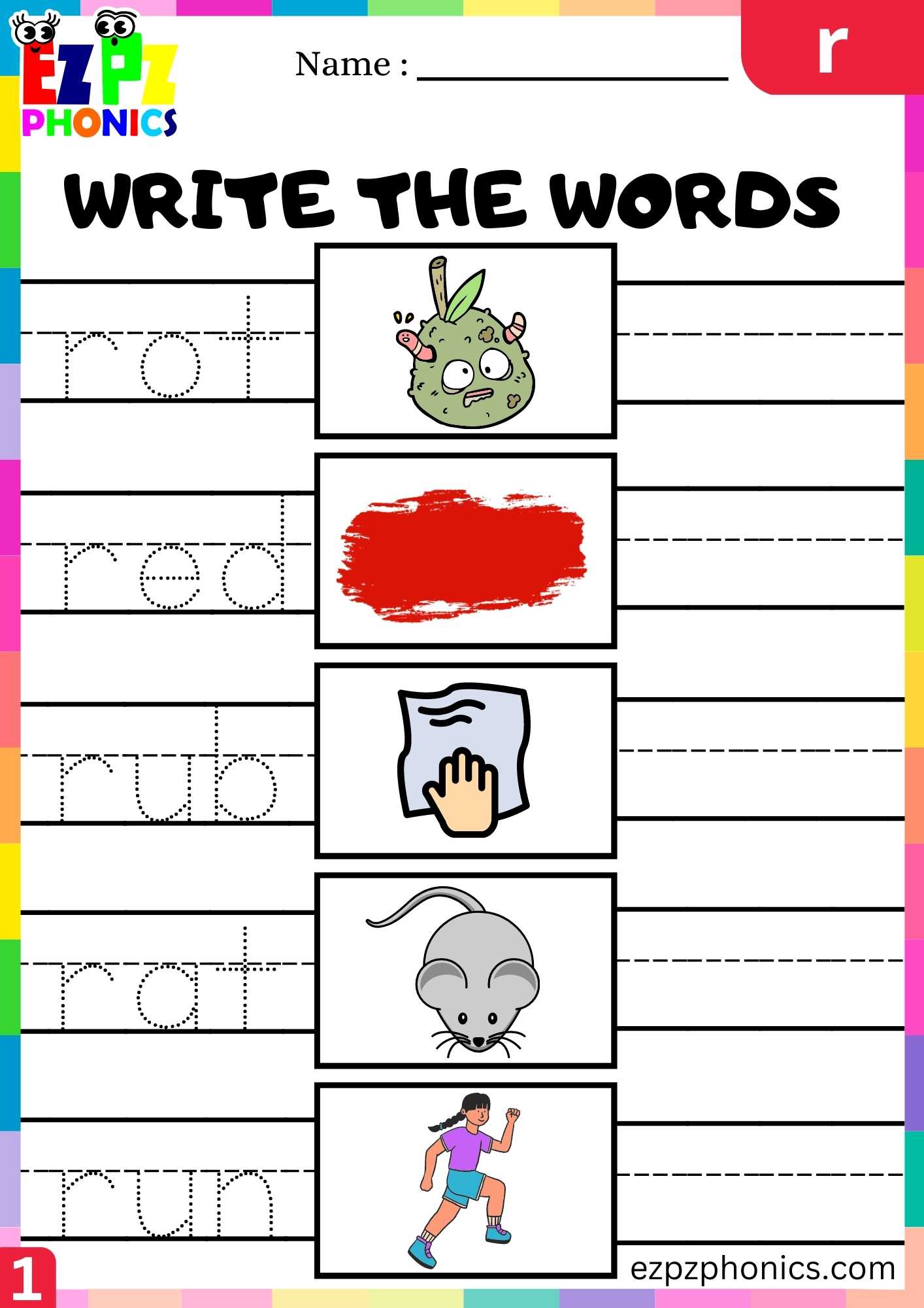 Letter R Write The Words Beginning Sounds Worksheet - ezpzphonics.com