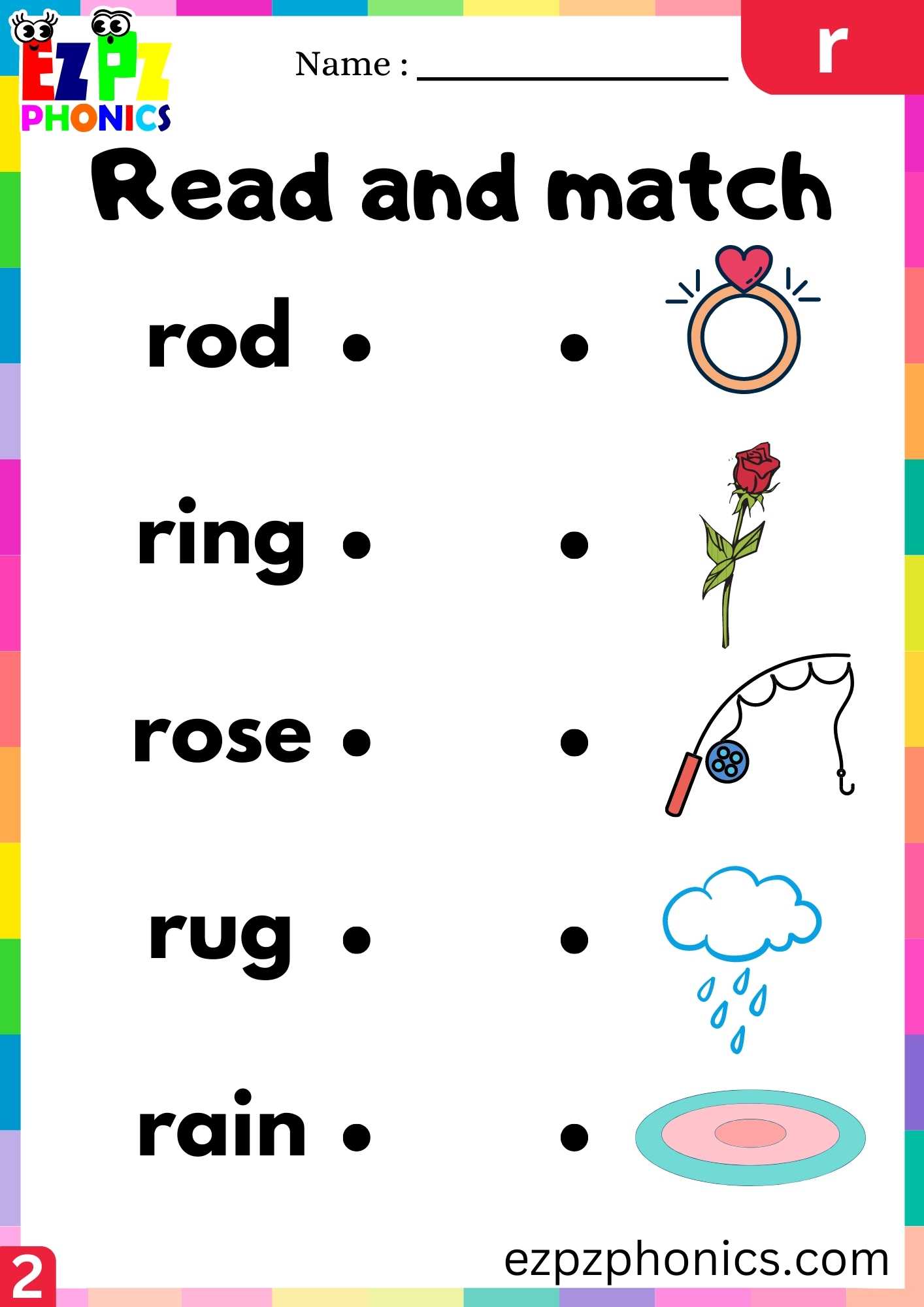 Group2 Letter R Read And Match Beginning Sounds Worksheet - ezpzphonics.com