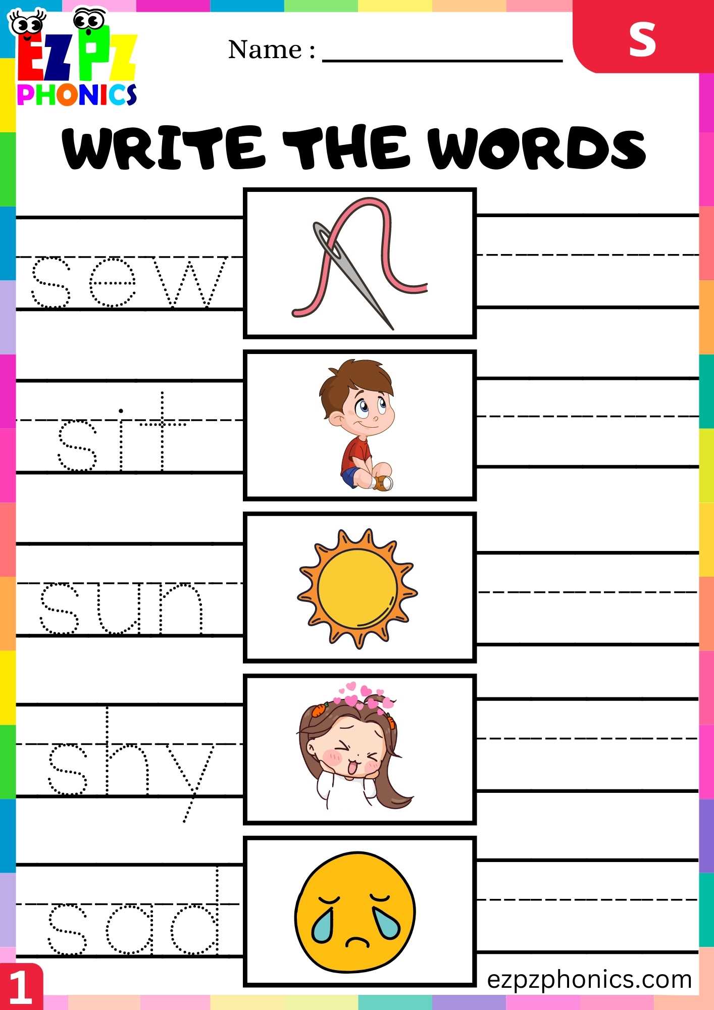 Letter S Write The Words Beginning Sounds Worksheet - ezpzphonics.com