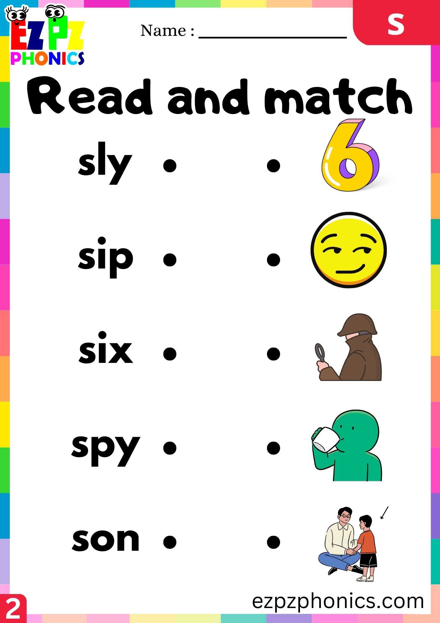 Group2 Letter S Read And Match Beginning Sounds Worksheet - ezpzphonics.com