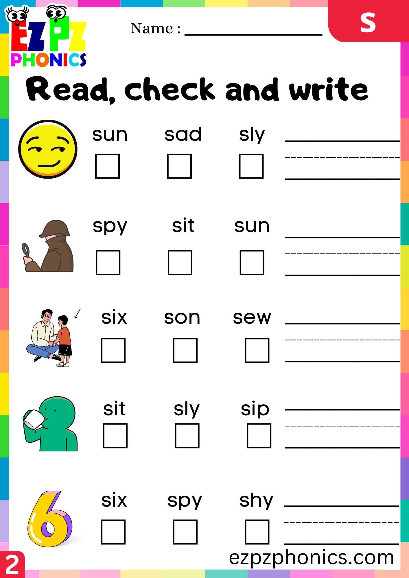 Group2 Letter S Read, Check And Write Beginning Sounds Worksheet ...