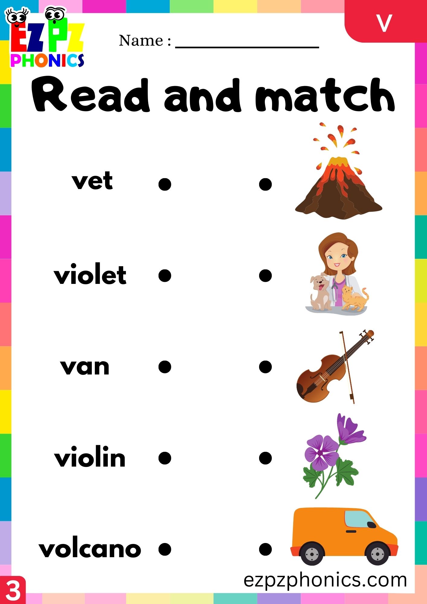 Letter v Read and Match the Words with the Images Group 3 - ezpzphonics.com