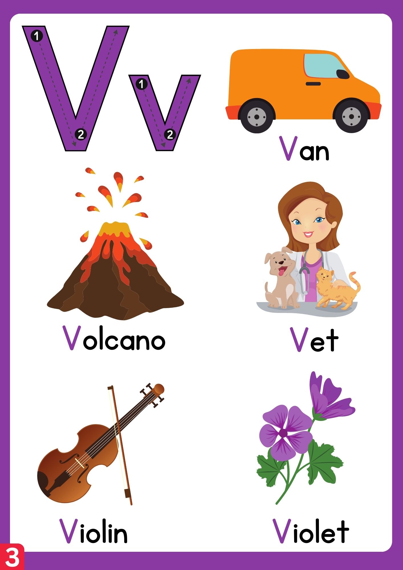 Letter v flashcard with words 3 - ezpzphonics.com