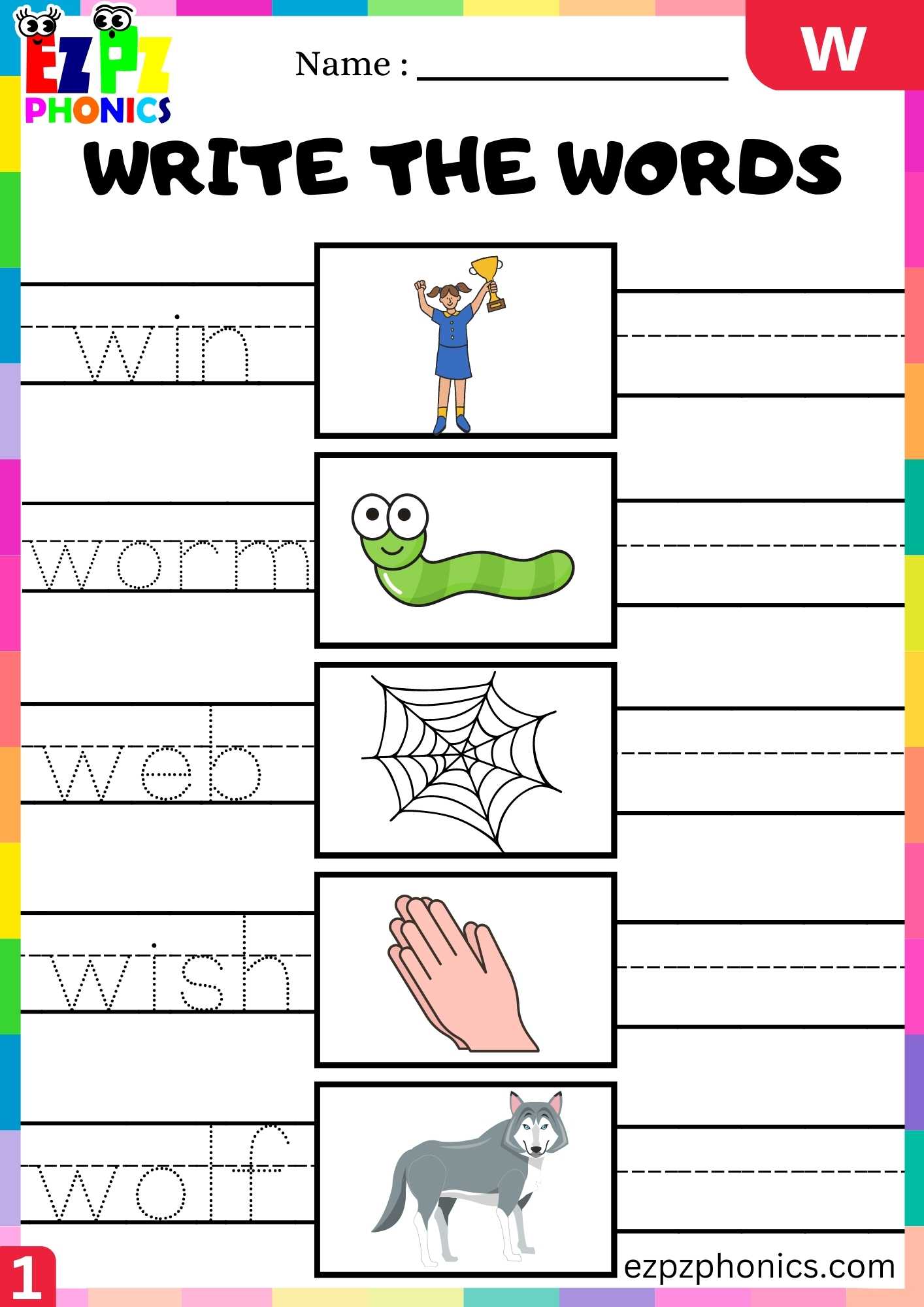 Letter W Write The Words Beginning Sounds Worksheet - ezpzphonics.com