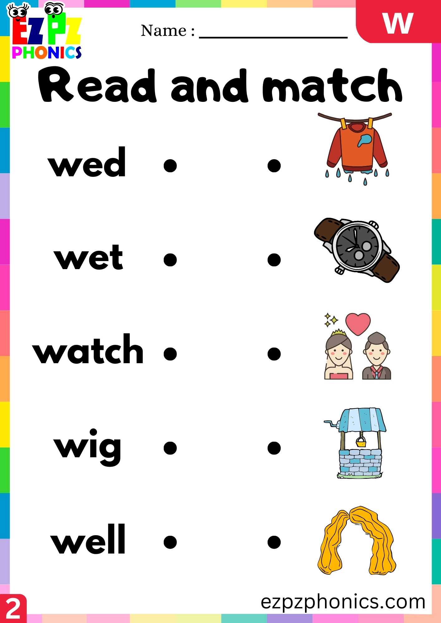 Group2 Letter W Read And Match Beginning Sounds Worksheet - ezpzphonics.com