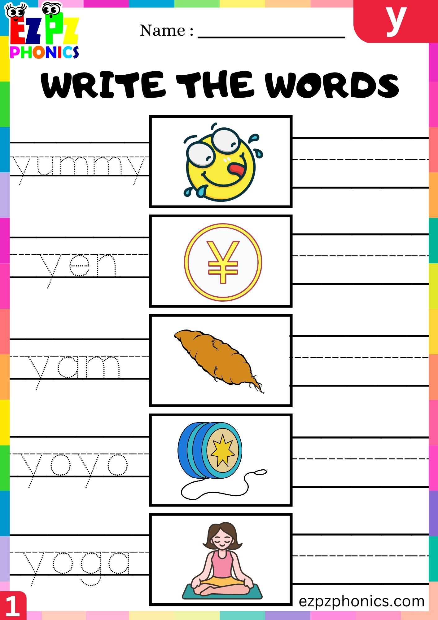 Letter Y Write The Words Beginning Sounds Worksheet - ezpzphonics.com