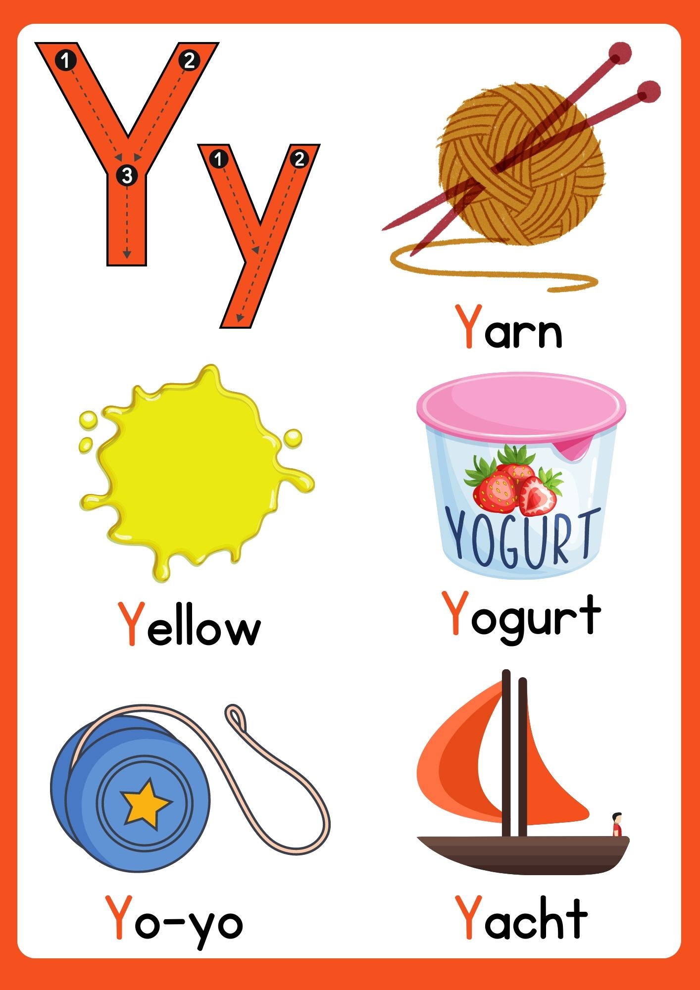 Letter y flashcard with words 3 - ezpzphonics.com