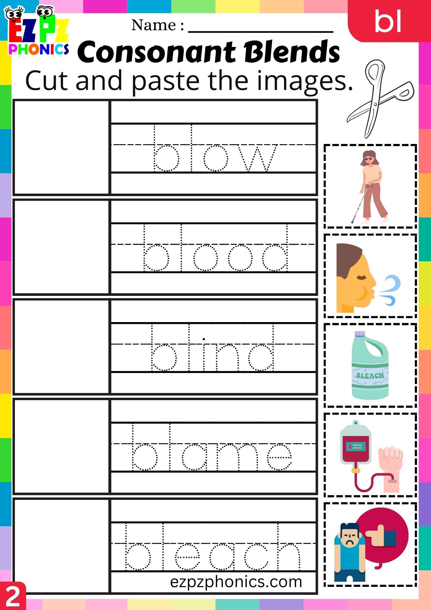 Group2 BL Words Cut And Paste The Images Phonics Consonant Blends ...