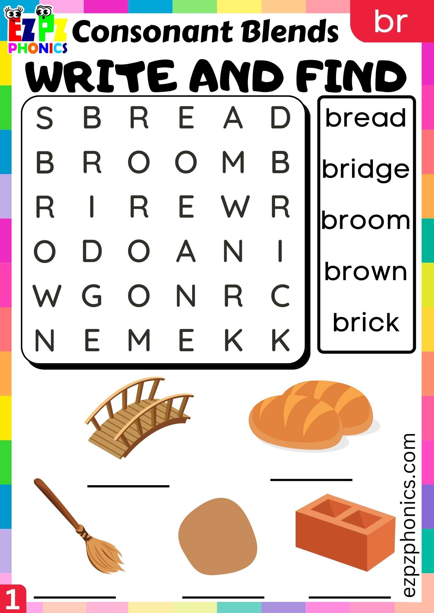 Group1 BR Words Write And Find Phonics Consonant Blends Worksheet ...