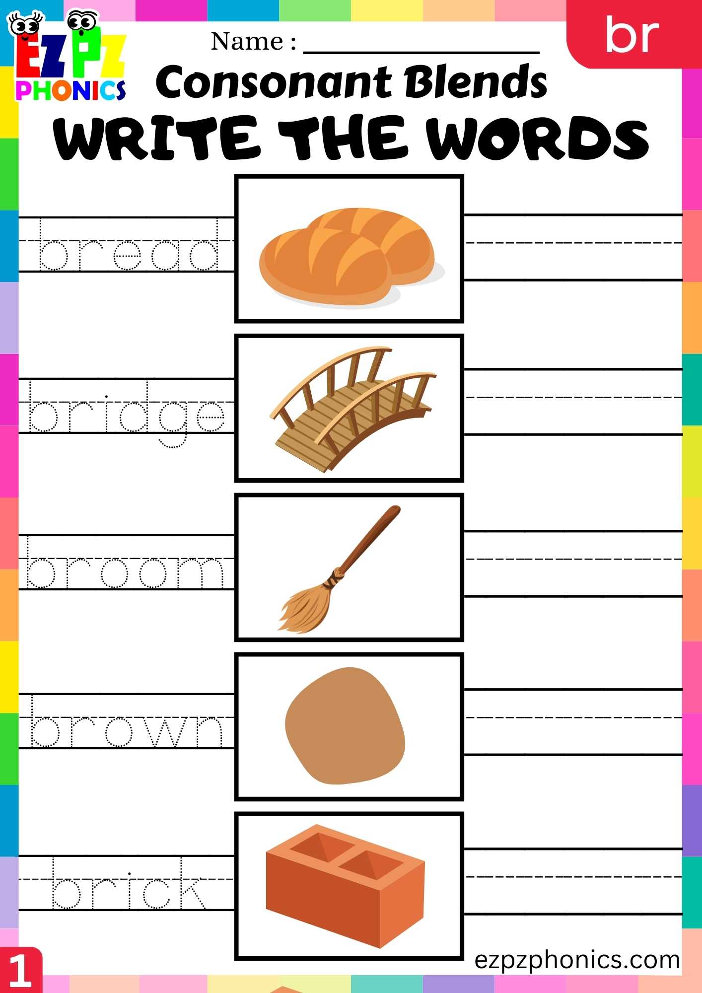 Group1 BR Words Write The Words Phonics Consonant Blends Worksheet ...