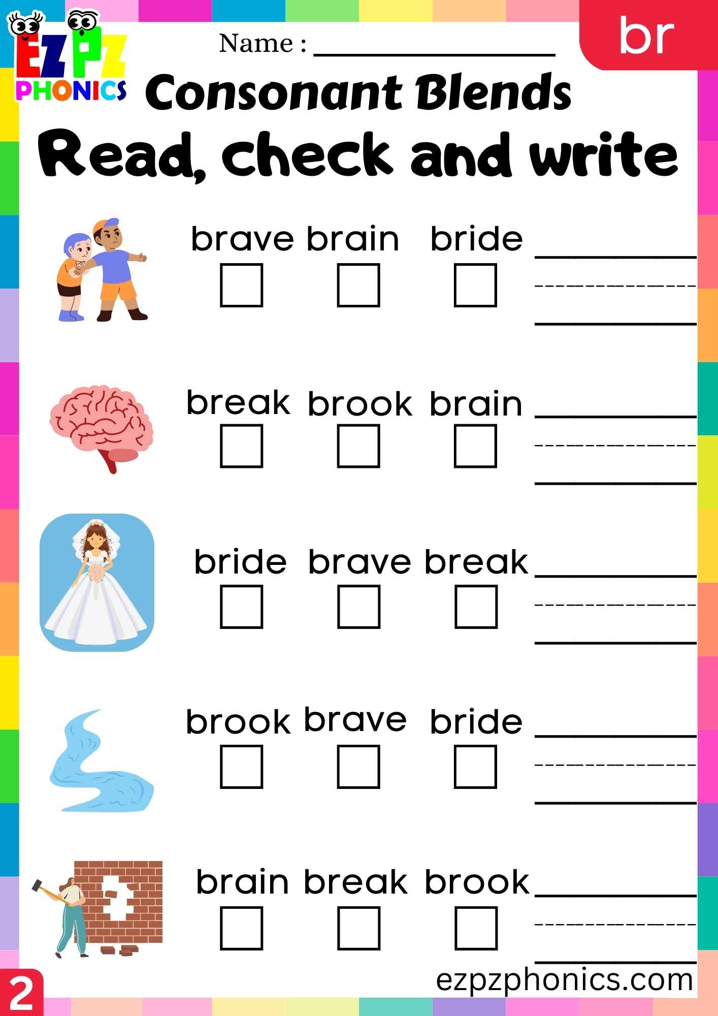 Group2 BR Words Read, Check And Write Phonics Consonant Blends ...