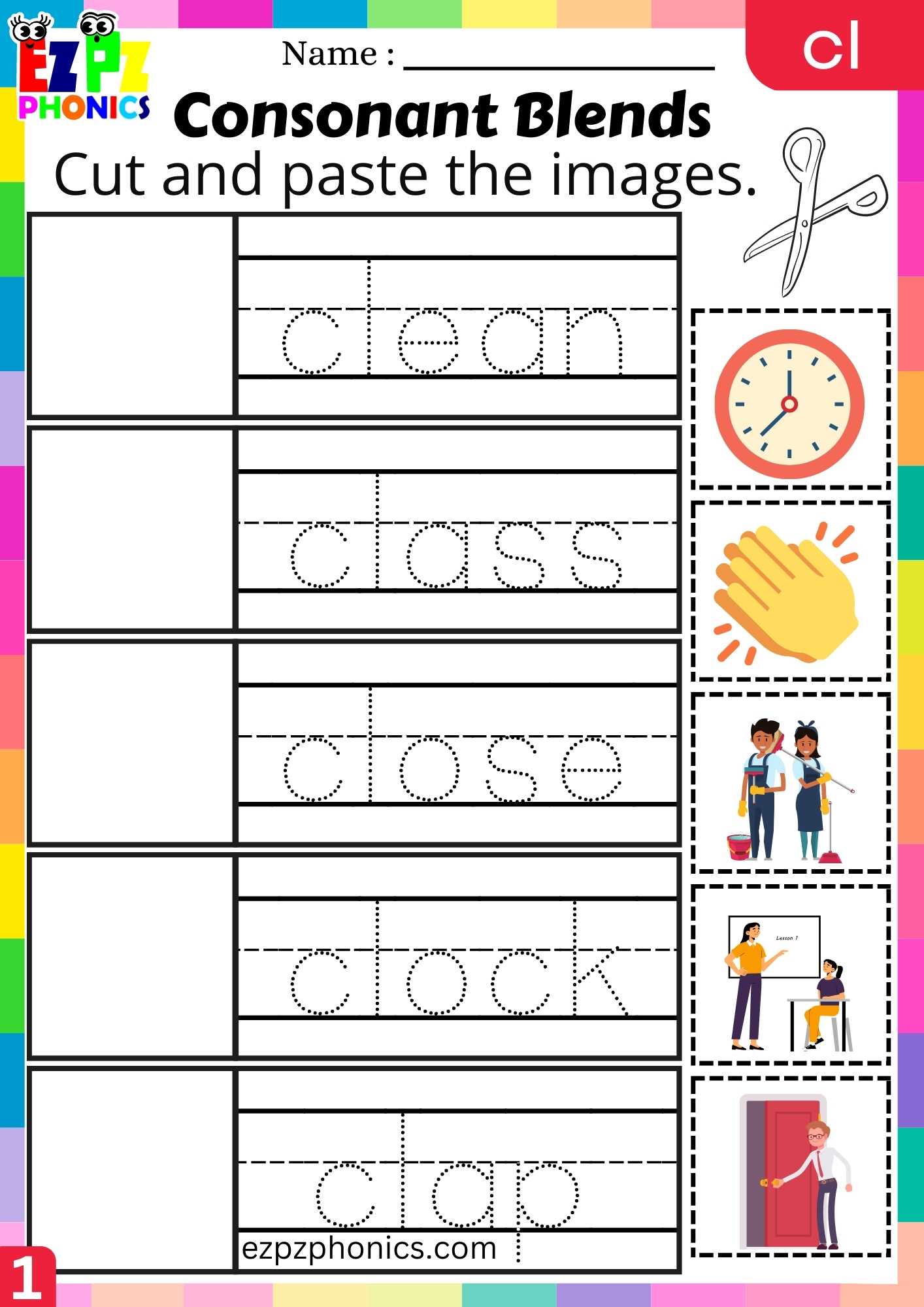 Group1 CL Words Cut And Paste The Images Phonics Consonant Blends ...