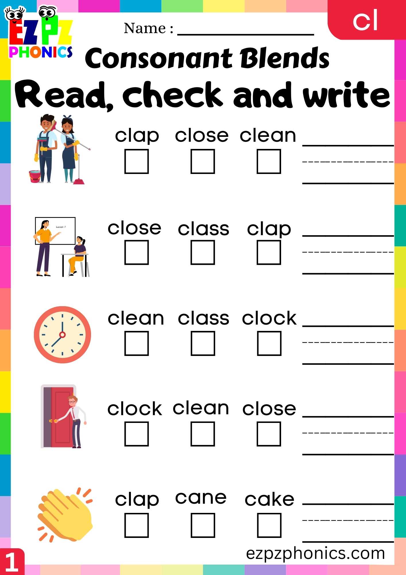 Group1 CL Words Read, Check And Write Phonics Consonant Blends ...