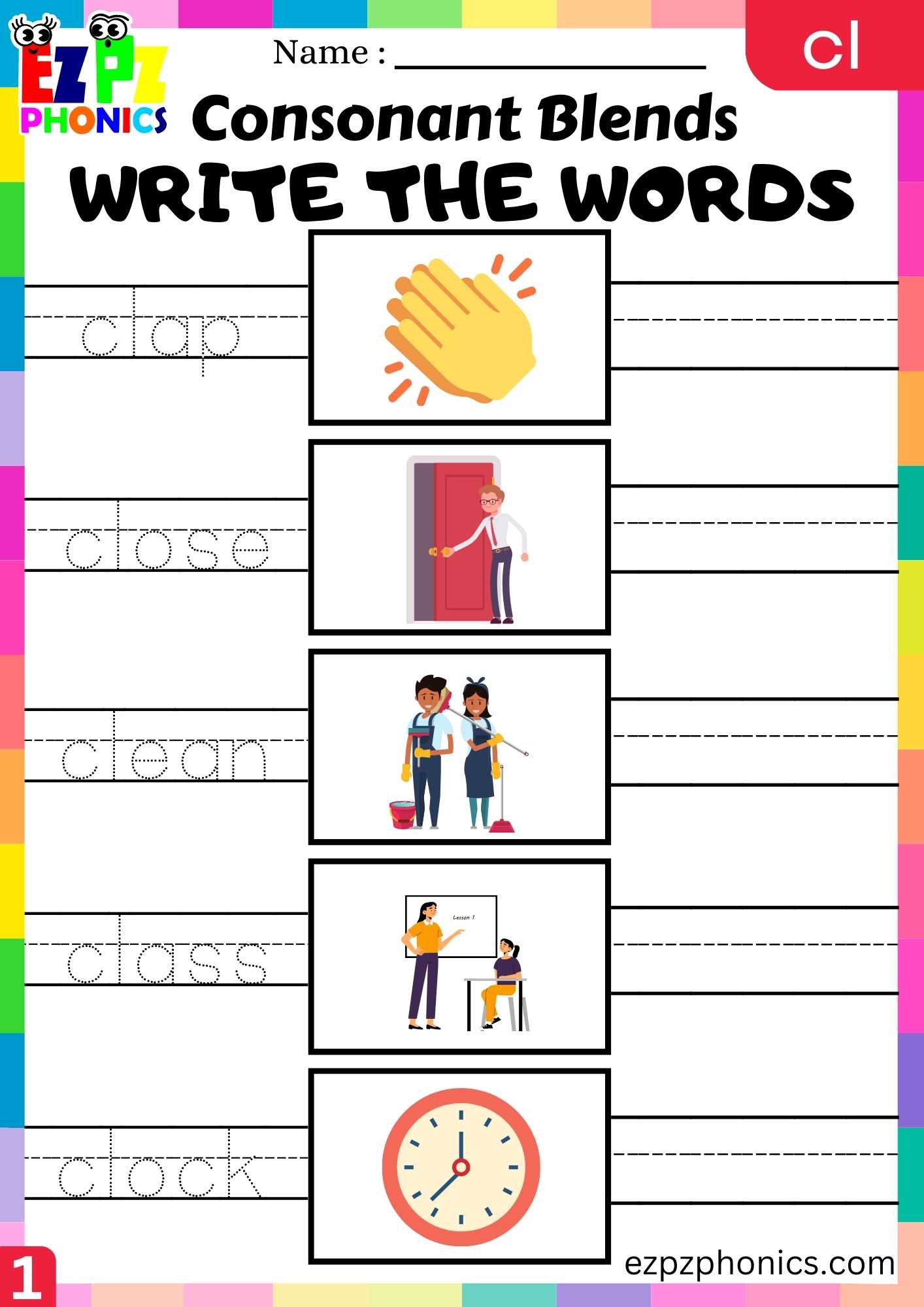 Group1 CL Words Write The Words Phonics Consonant Blends Worksheet ...