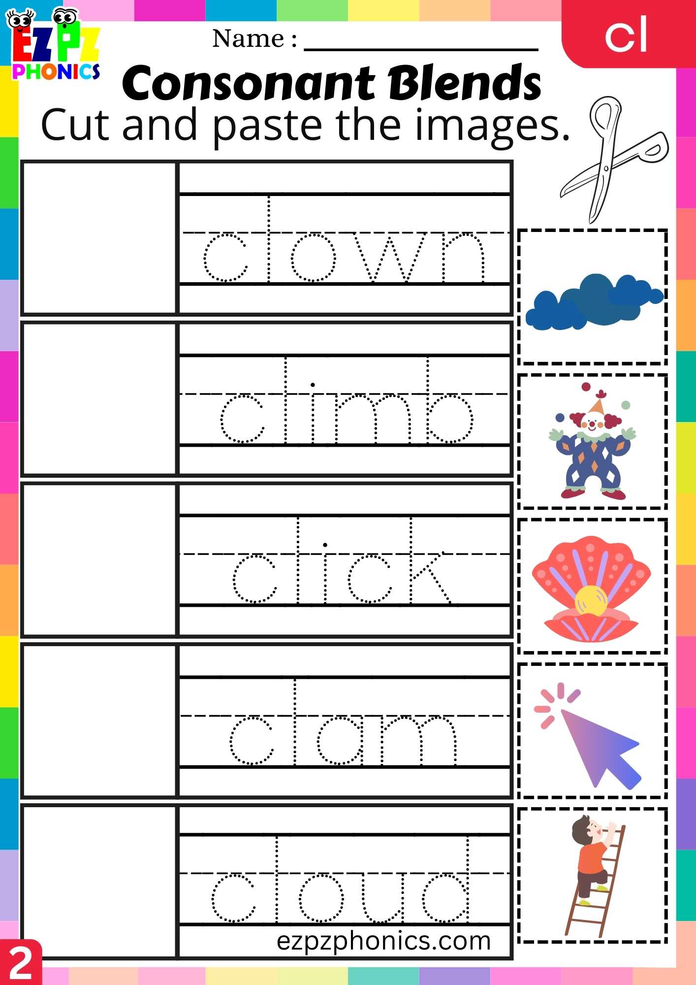 Group2 CL Words Cut And Paste The Images Phonics Consonant Blends ...